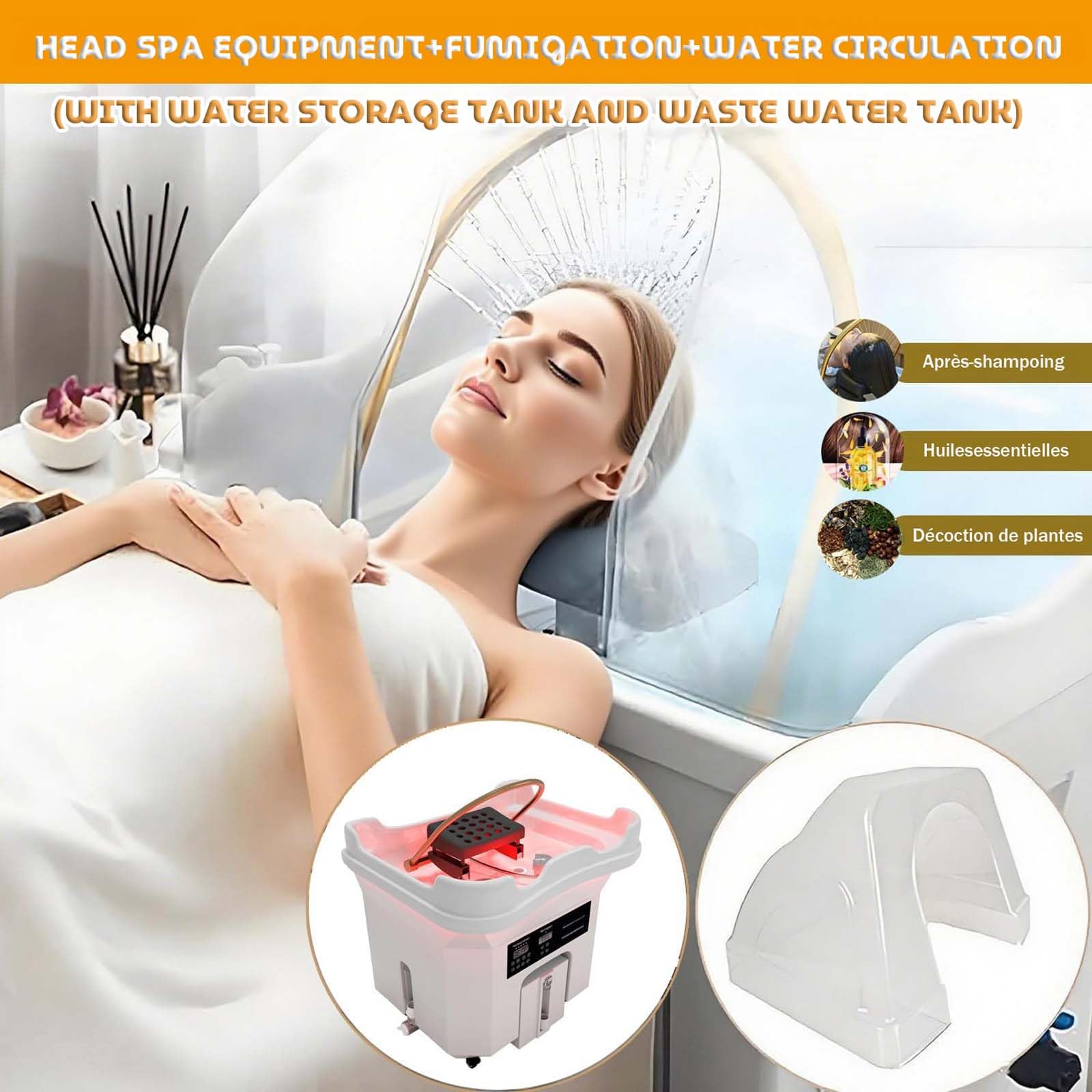 Lavabo para Champú para Terapia de SPA con CirculacióN de Agua,Lavacabezas Portatil con 4 Ruedas Silenciosas,Adecuado para Capilares y Salones de Peluquería (White)
