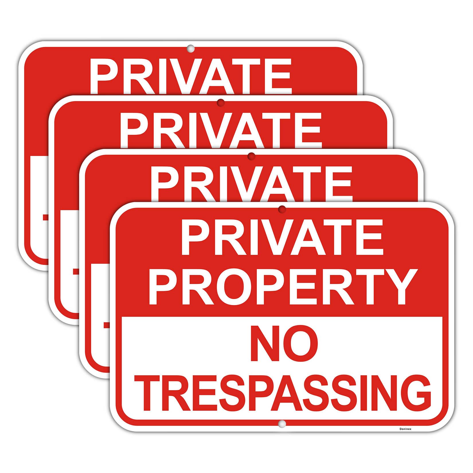 Paquete de 4 letreros grandes de propiedad privada con texto en inglés "No Trespassing", aluminio, grado de ingeniería, reflectante, metal, resistente a la intemperie, 45,7 x 30,5 cm
