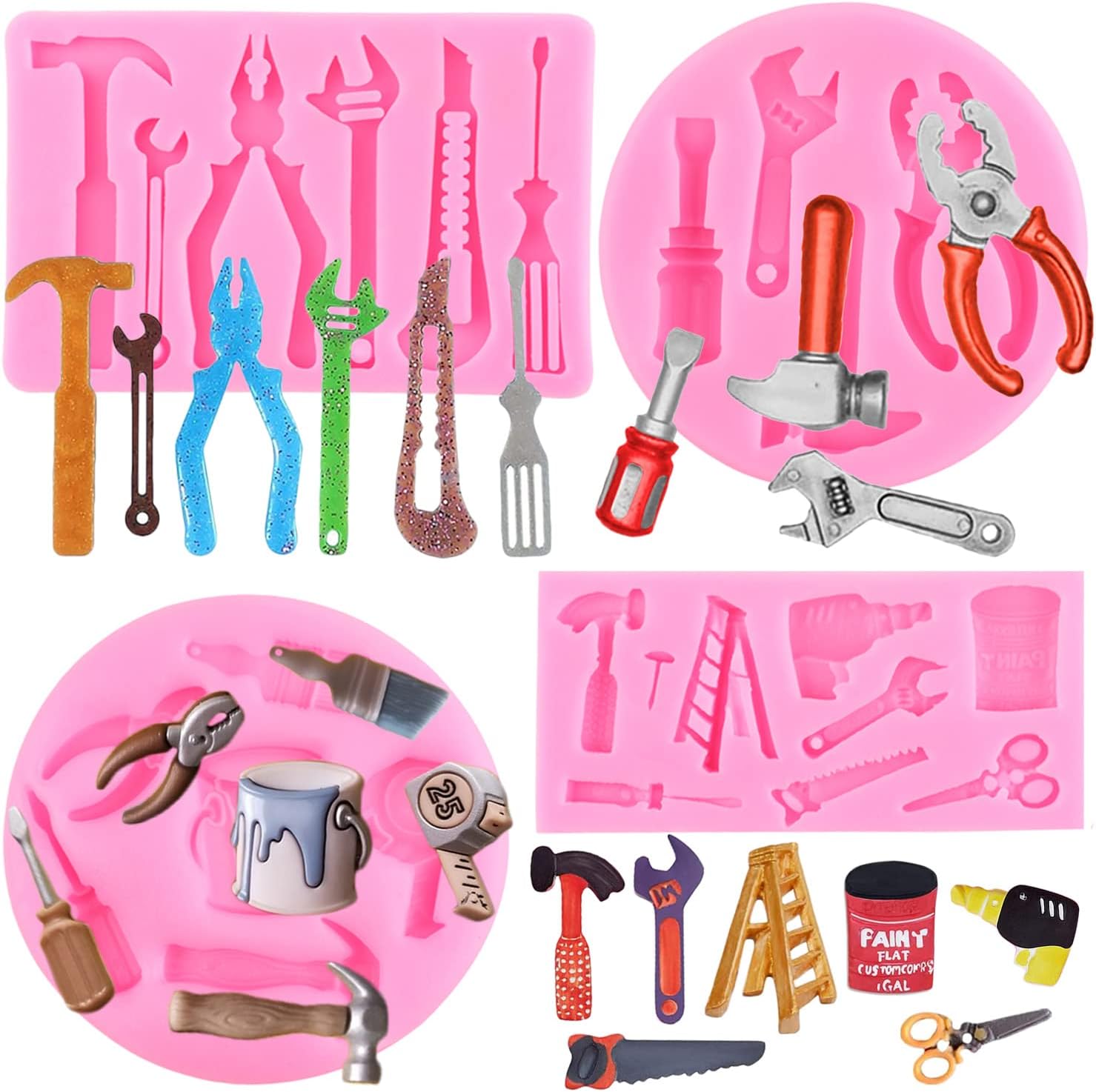 Hand Tools Silicone Mold Construction Tools Chocolate Fondant Molds Combination Wrench Molds For Cake Decorating Cupcake Topper Candy Polymer Clay Gum Paste Set Of 4
