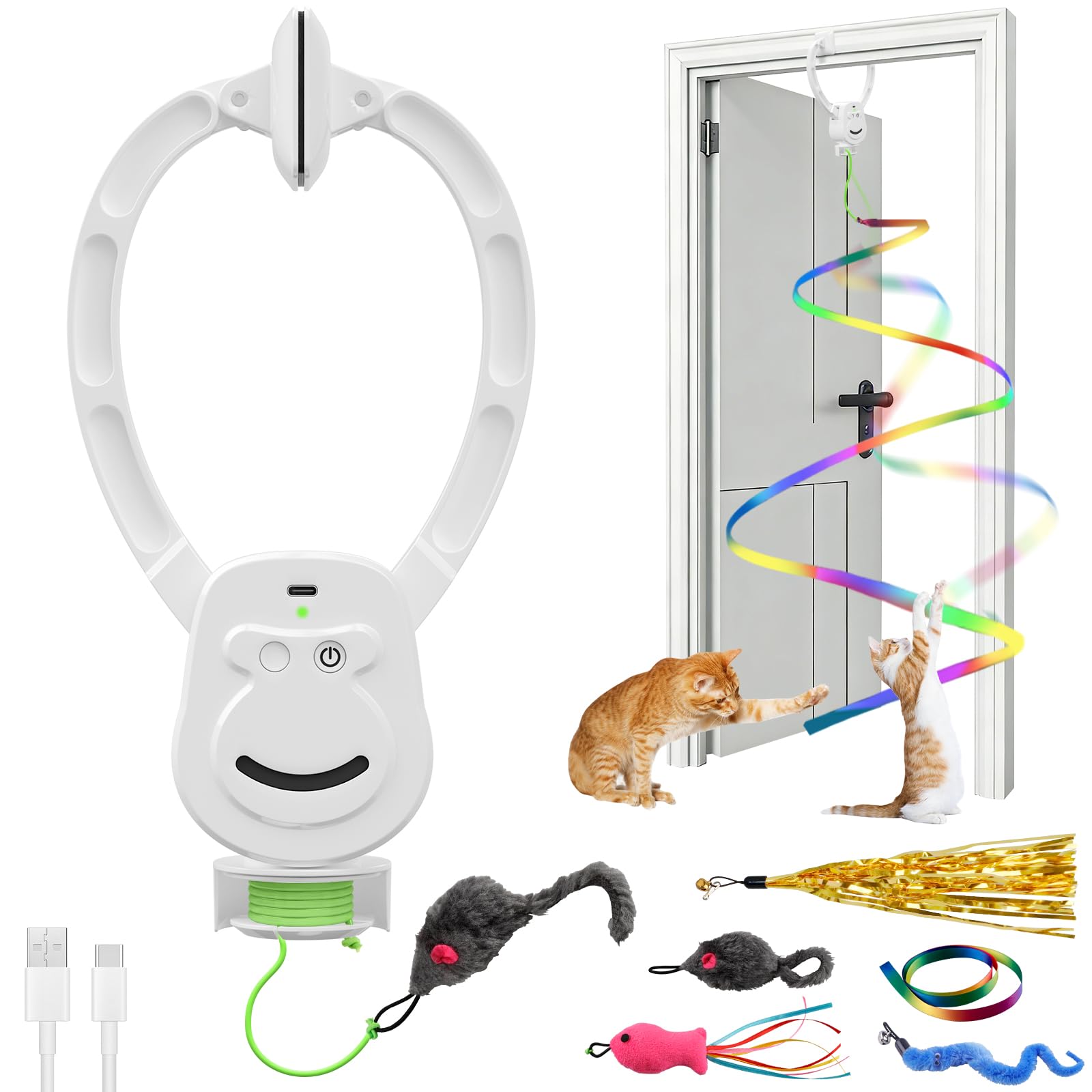 Automatisches fliegendes interaktives Katzenspielzeug für Indoor-Katzen – Sichere Jagd & Übungsstimulation für gelangweilte Kätzchen, Erwachsene & Mehrkatzenhäuser (Weiß)