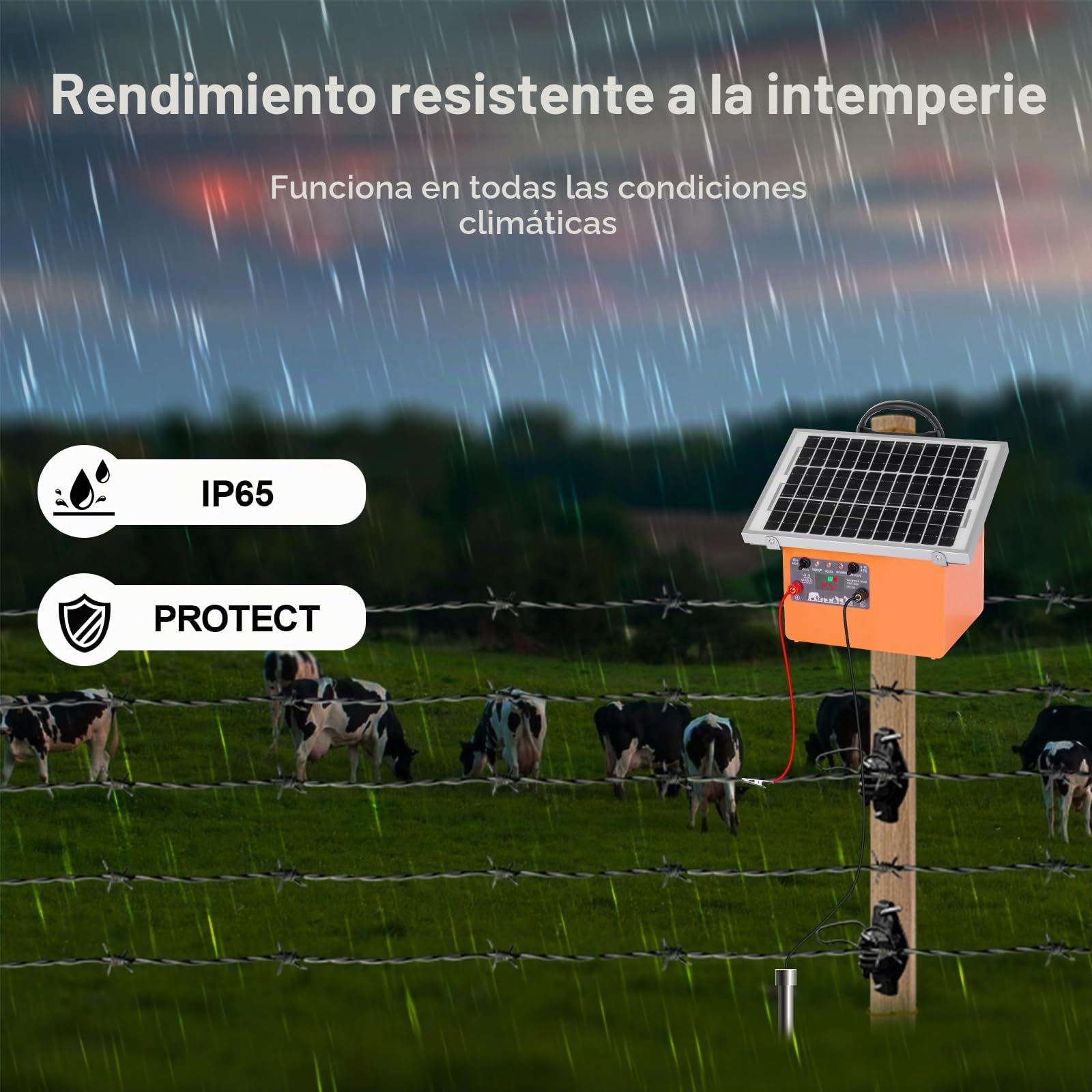 32KM Solar Pastor Electrico, cerca eléctrica Controlador de 0.5J / 9.5KV, con 12V 7Ah batería de Panel Solar de 7.5W, para prevención de vida silvestre, granjas, aves de corral, jardines