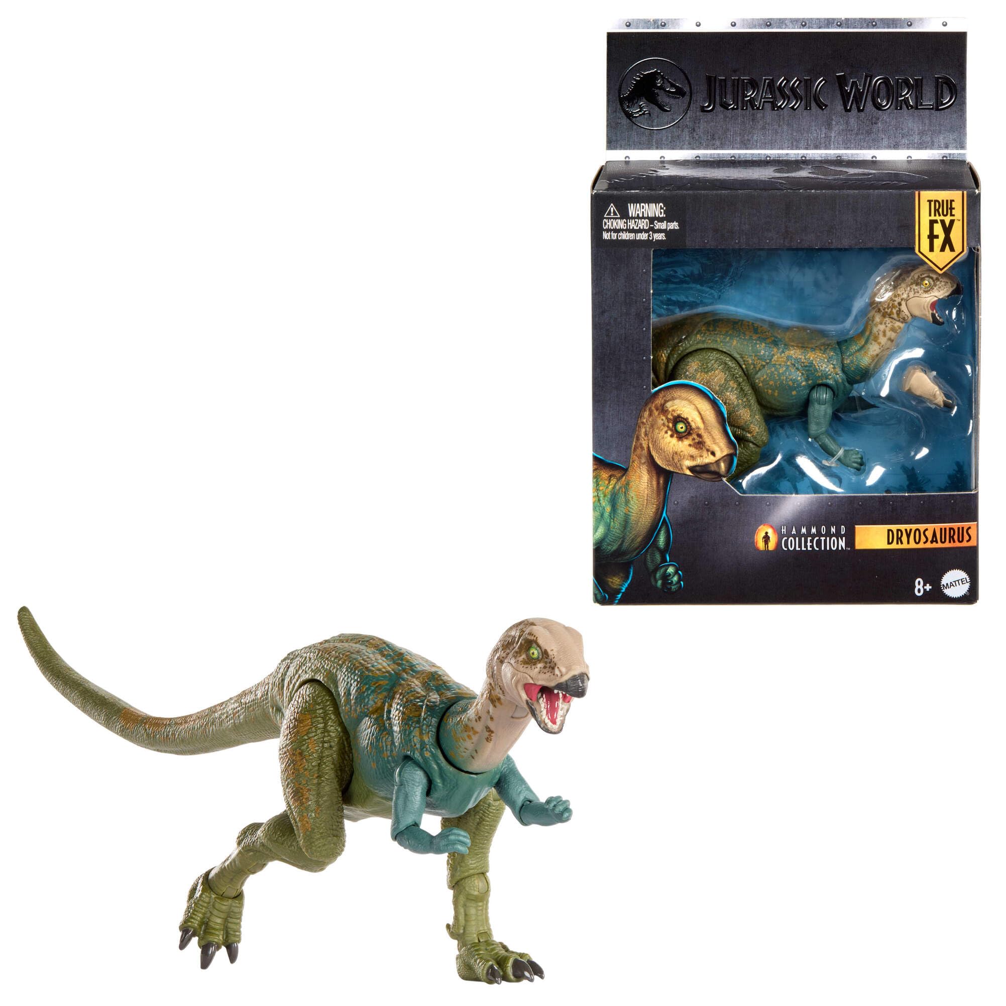 Mattel Jurassic World Hammond Collection Figura Dryosaurus | Figura premium coleccionable con ojos realistas, 17 puntos de articulación y mandíbula intercambiable, JKM92