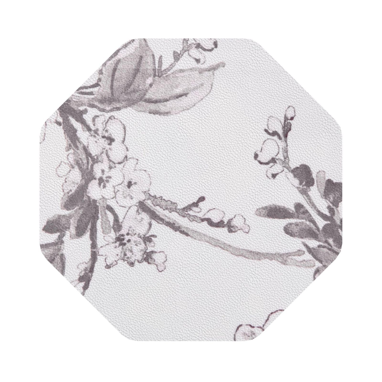 Floral Graphite PU Leather Coasters Set of 6 Octagon Drink Coasters
