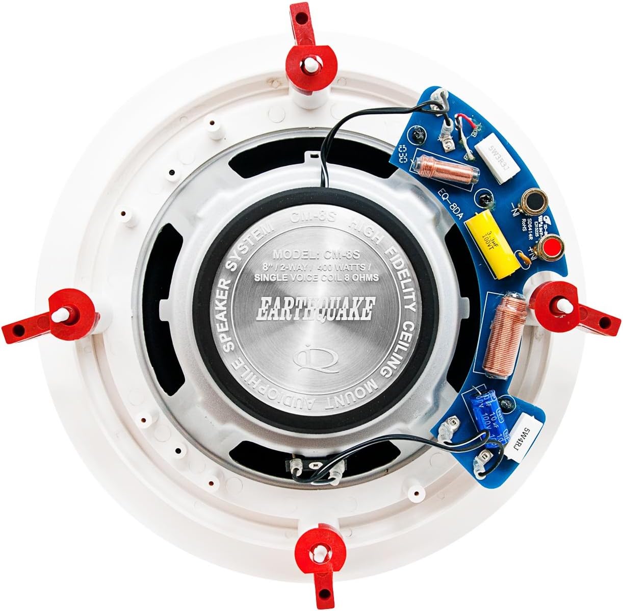Earthquake CM8S 1 Pair 8 inch angle Voice Coil In-Ceiling, Dual Swivel Tweeters, Fiber Cone, +/- 3DB Xover Switch