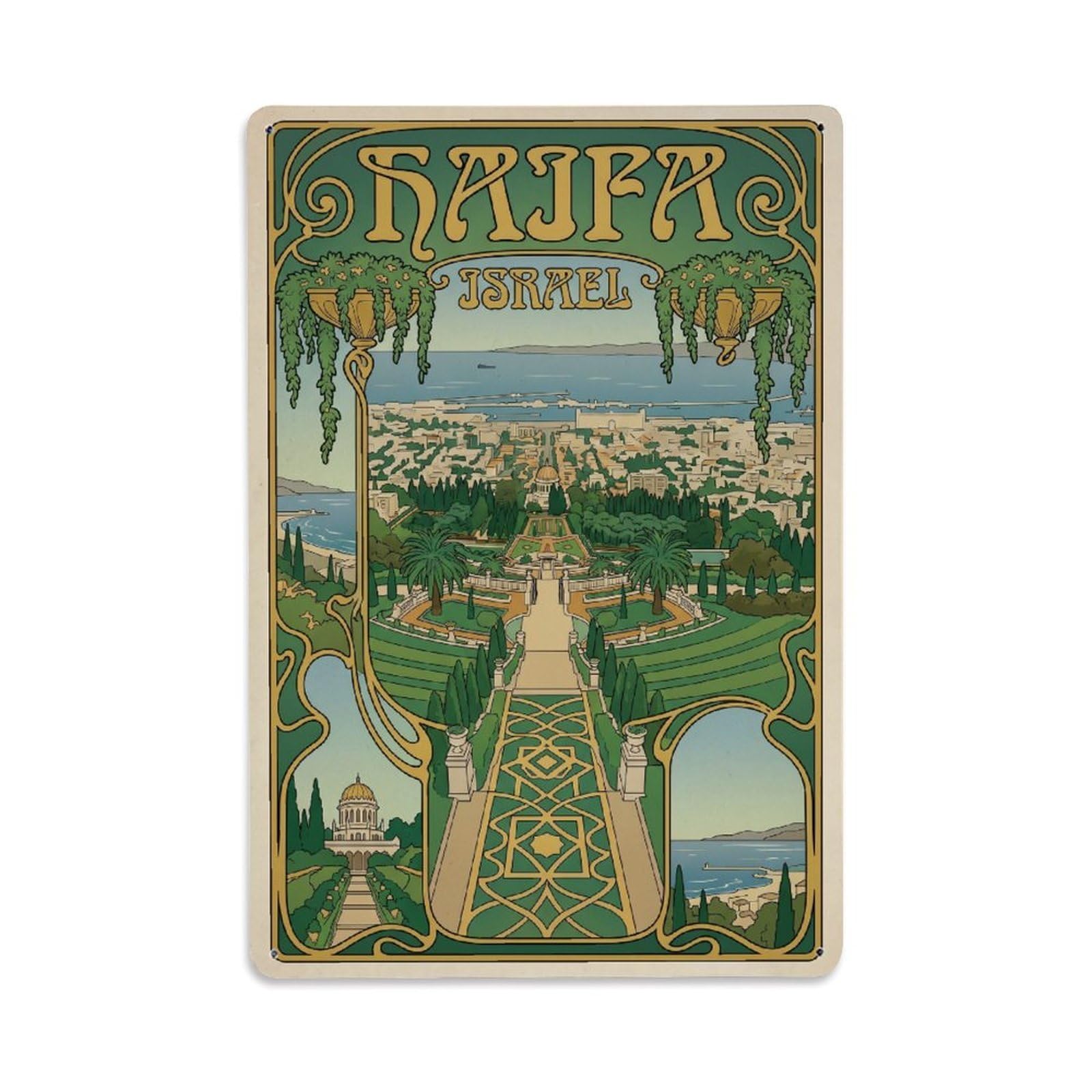 Metal Tin Sign Israel Haifa Vintage Travel