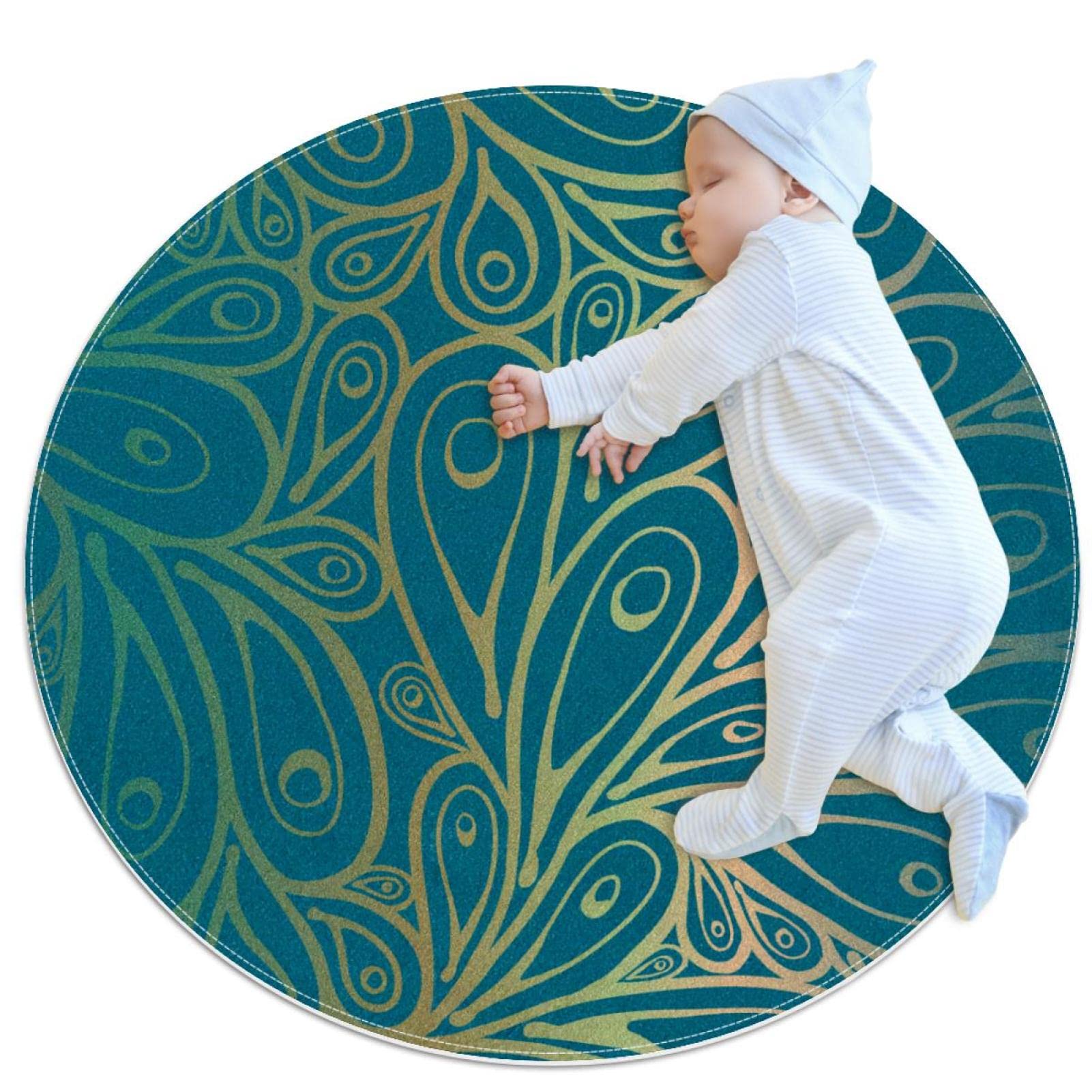 Tapis Rond Motif Plumes de Paon | Tapis de Sol Chic pour Cuisine