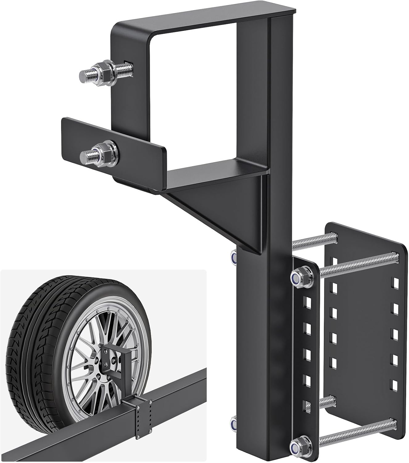 SELEWARE Heavy Duty Trailer Spare Tire Carrier, Bolt-On Steel Spare Tire Mount Bracket for 15" & 16" Wheels, Fits Utility, Camper, RV Trailers (Tongue Under 6"x4"), Holds Up to 160 LBS