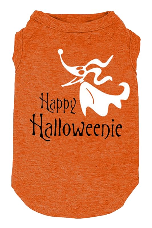 Camiseta de Halloween para Cães com Estampa de Abóbora e Fantasma weokwock, Large Orange-2