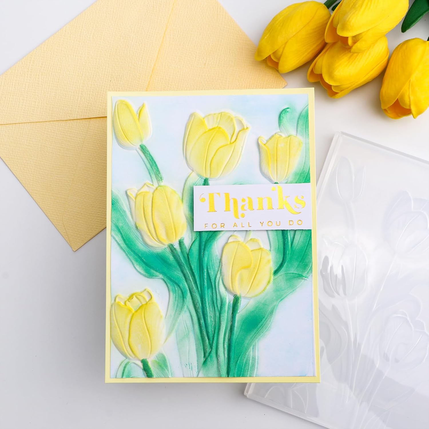 Briartw 3D Embossing Folder for Card Making Adding Textured Detail to Paper Crafting 6.3x4.5inch Clear Texture Plate Perfect for Heavyweight Cardstock (≥250gsm/92lb),Tulip Texture Template