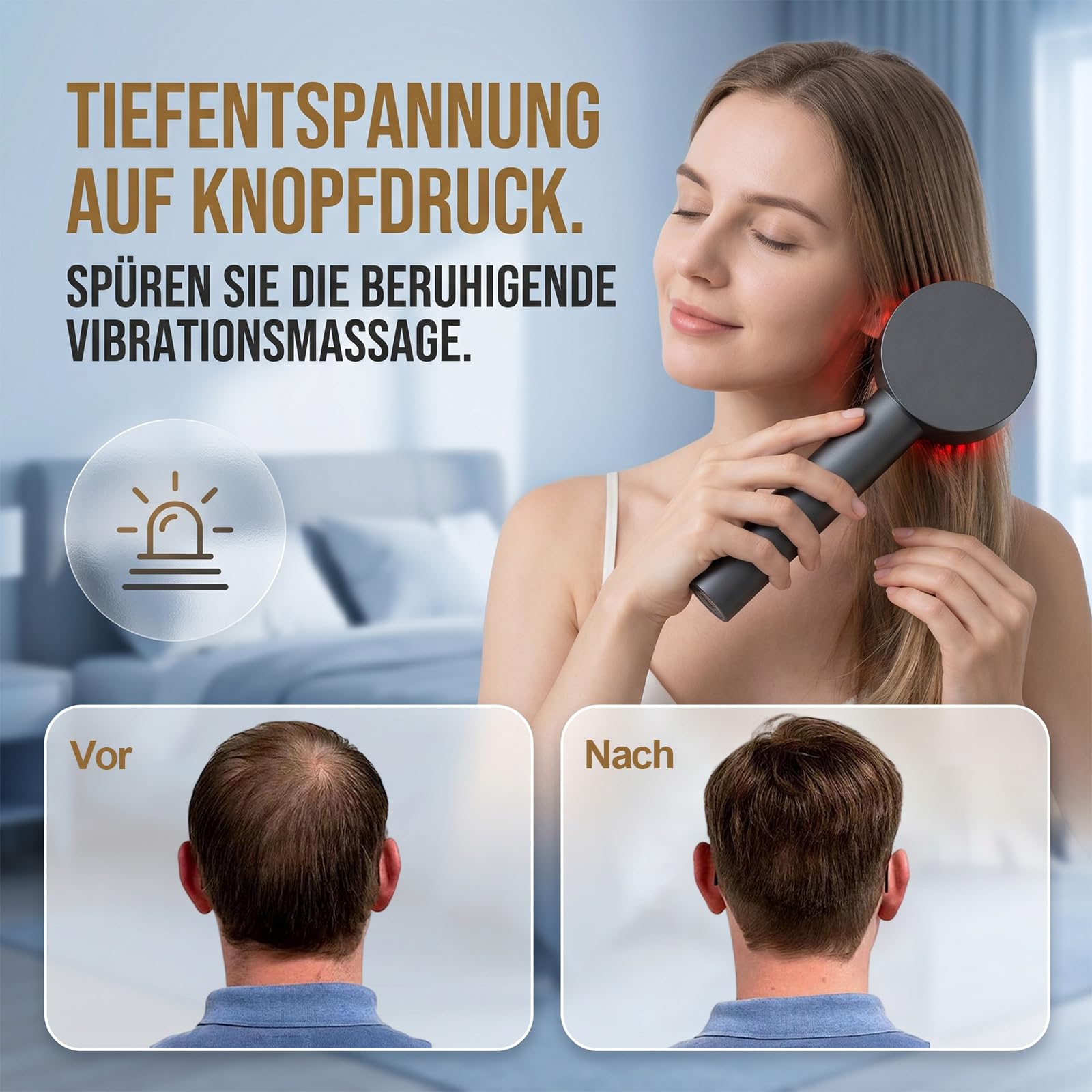 3-in-1 Rotlicht Haarbürste Elektrisch Kopfmassagegerät - Kopfhaut Massagebürste Elektrisch+6ml Haaröl Applikator+Rotlichttherapie, Kopfhautmassage Applikator mit 3 Modi Rotlicht/Blaulicht/Mischlicht