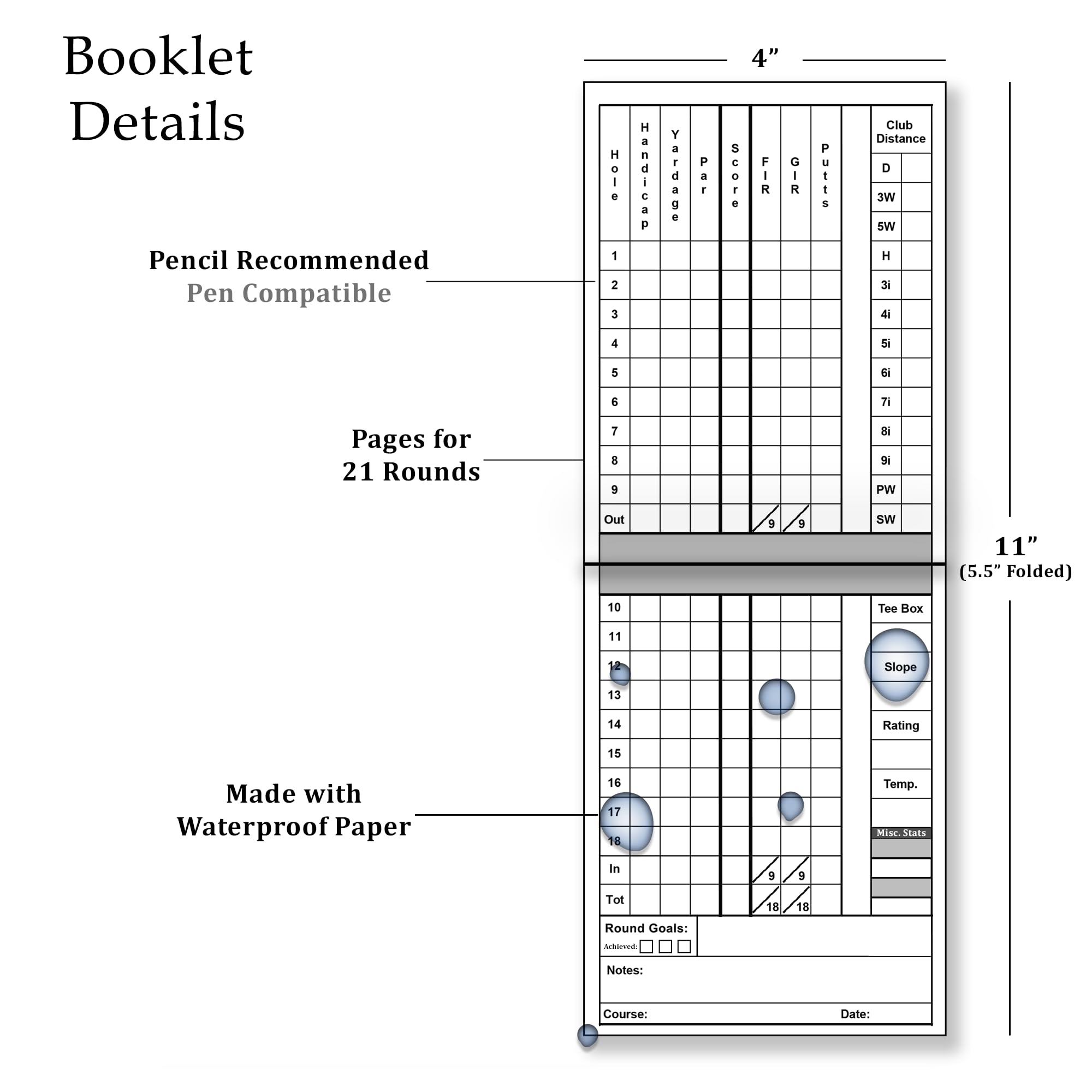 Dogleg Design Studio Golf Scorecards & Stat Tracking Booklet (21 Rounds) - Weatherproof Golf Journal - Golf Log (4