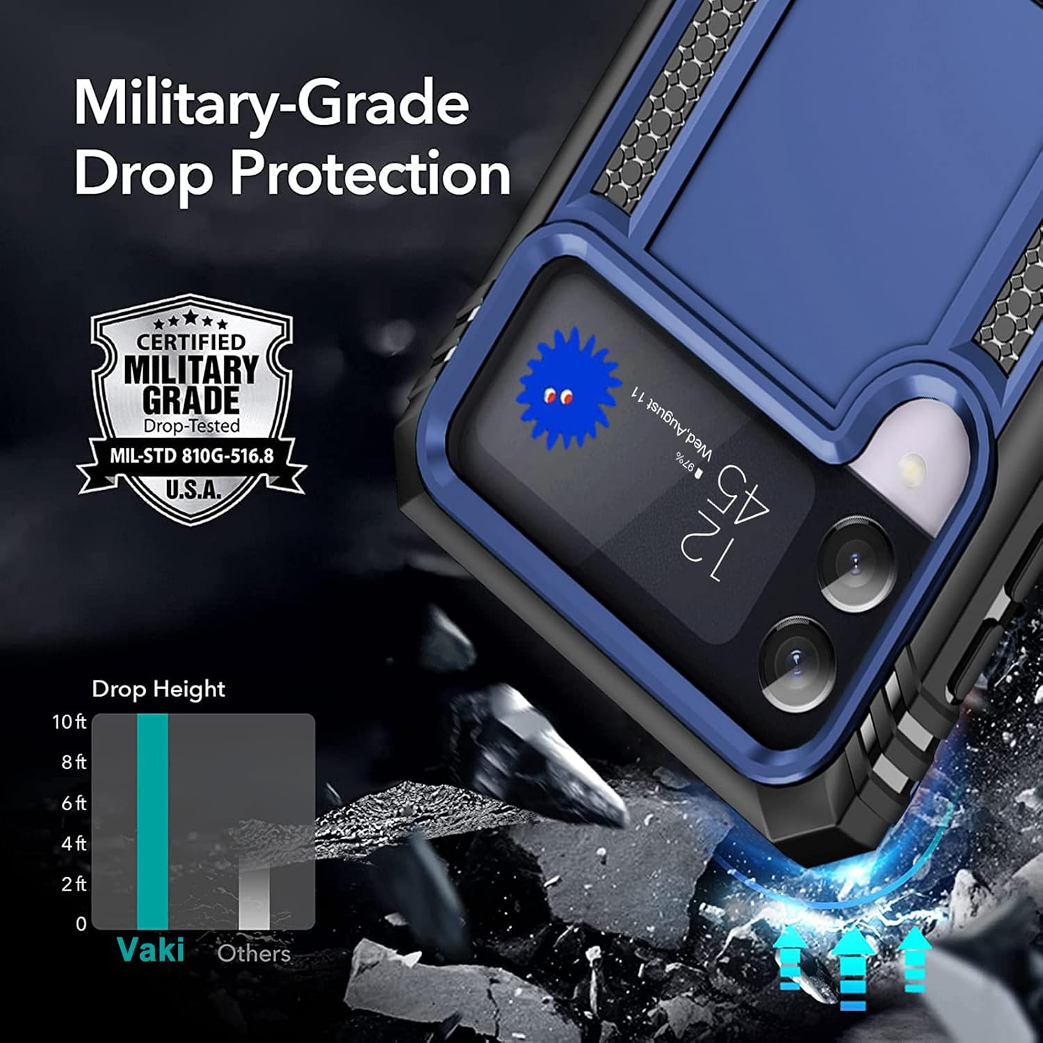 Case for Samsung Galaxy Z Flip 3 Case Rugged Military Grade Heavy Duty Armor Shockproof Anti-Drop Galaxy Z Flip 3 5G Phone Case Holder Kickstand for Samsung Galaxy Z Flip 3 5G Basic Cases (A-Blue)