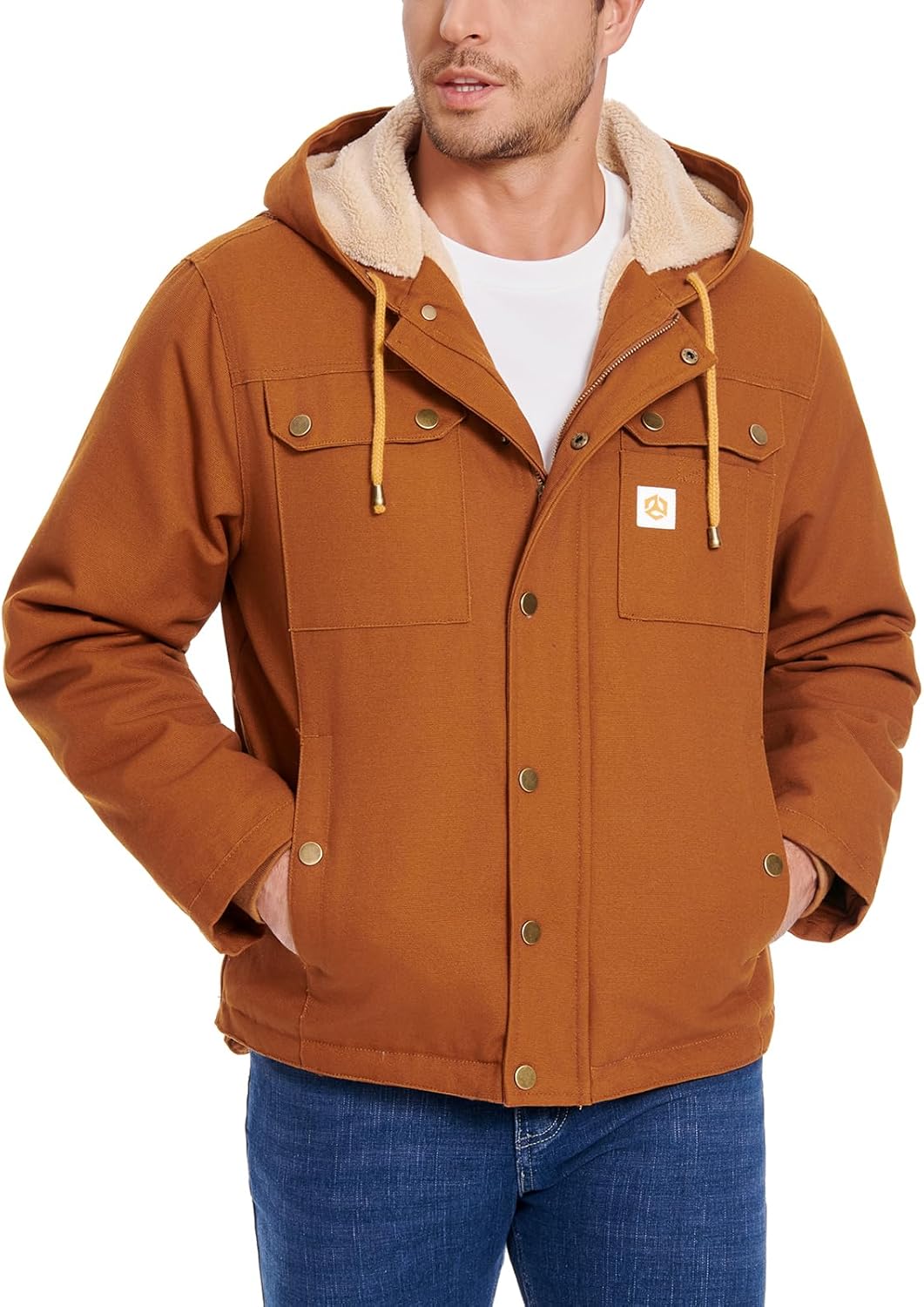 NAVEKULL Men's Winter Water Resistant Work Jacket Loose Fit Sherpa Lined Insulated Canvas Hooded Coat