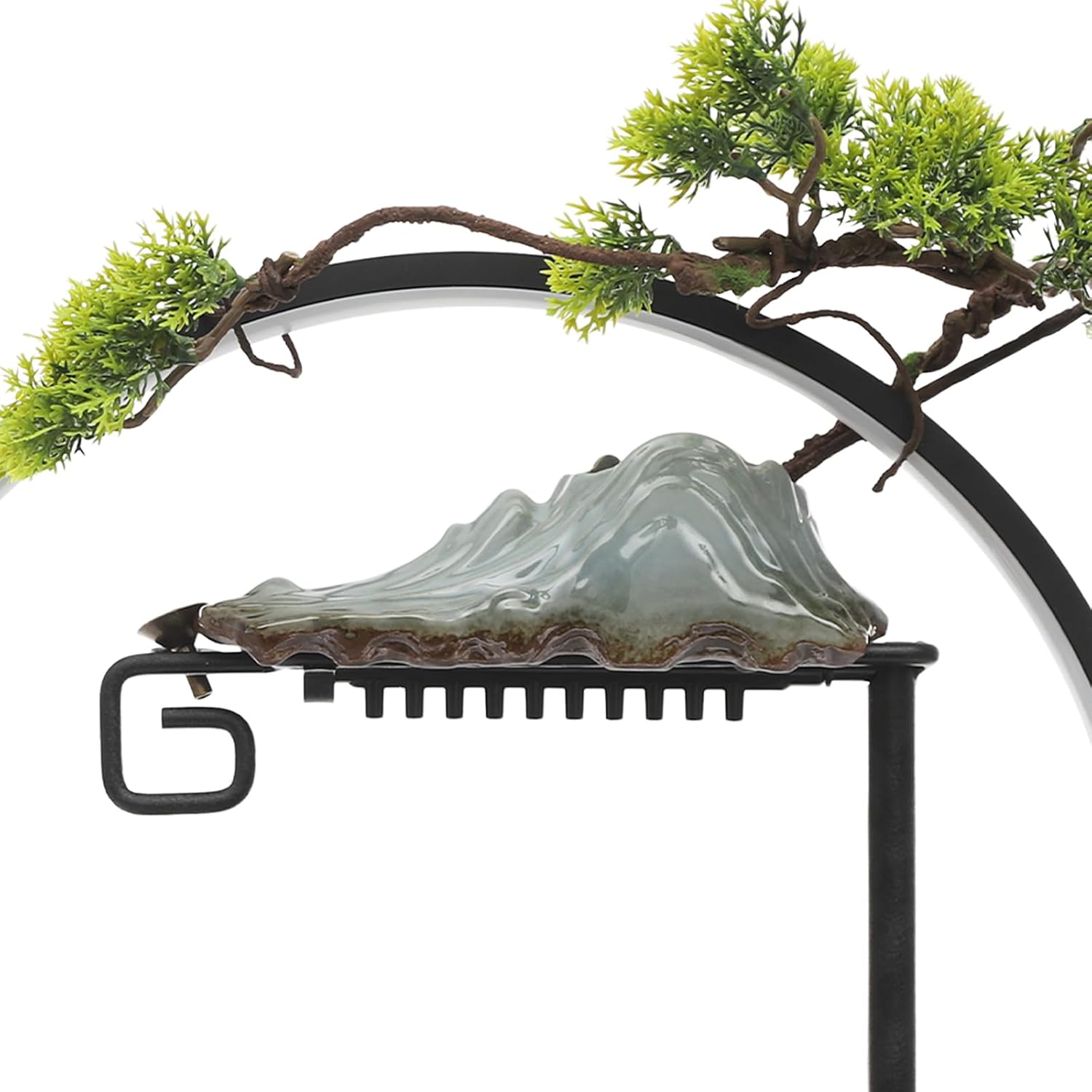 Antique Desktop Water Fountain with LED Light Ring and Atomizer,Indoor Fountain with Wood Base for Relaxation,13.8x5.5x15 Inches, Tabletop Waterfall for Home Office Decoration