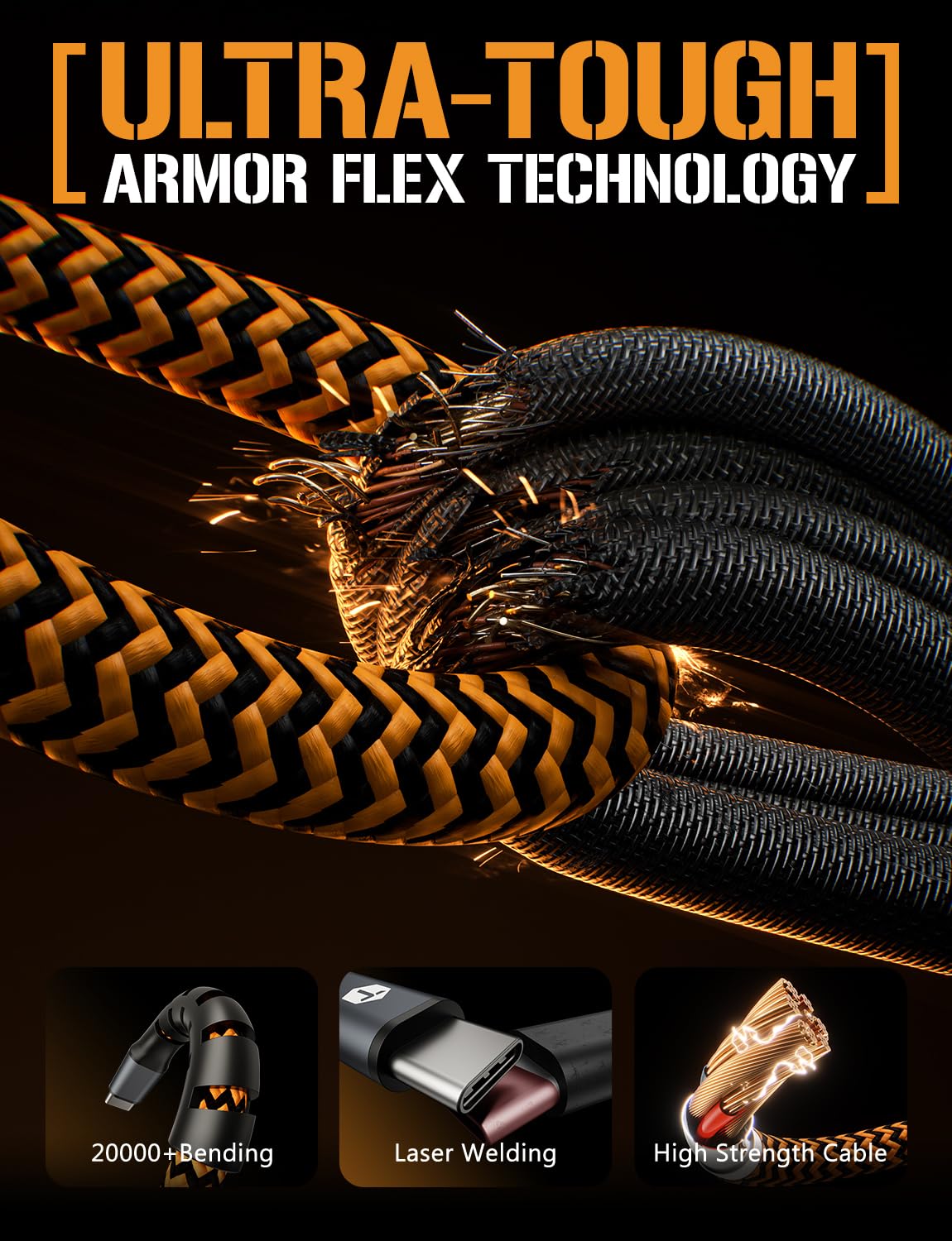 ToughTested Cavo da USB C a USB C da 1,8 m, cavo di ricarica in nylon a doppio intrecciato, ricarica e sincronizzazione rapida da 3 A, cavo di ricarica di tipo C per Android, iPhone 15/16/17