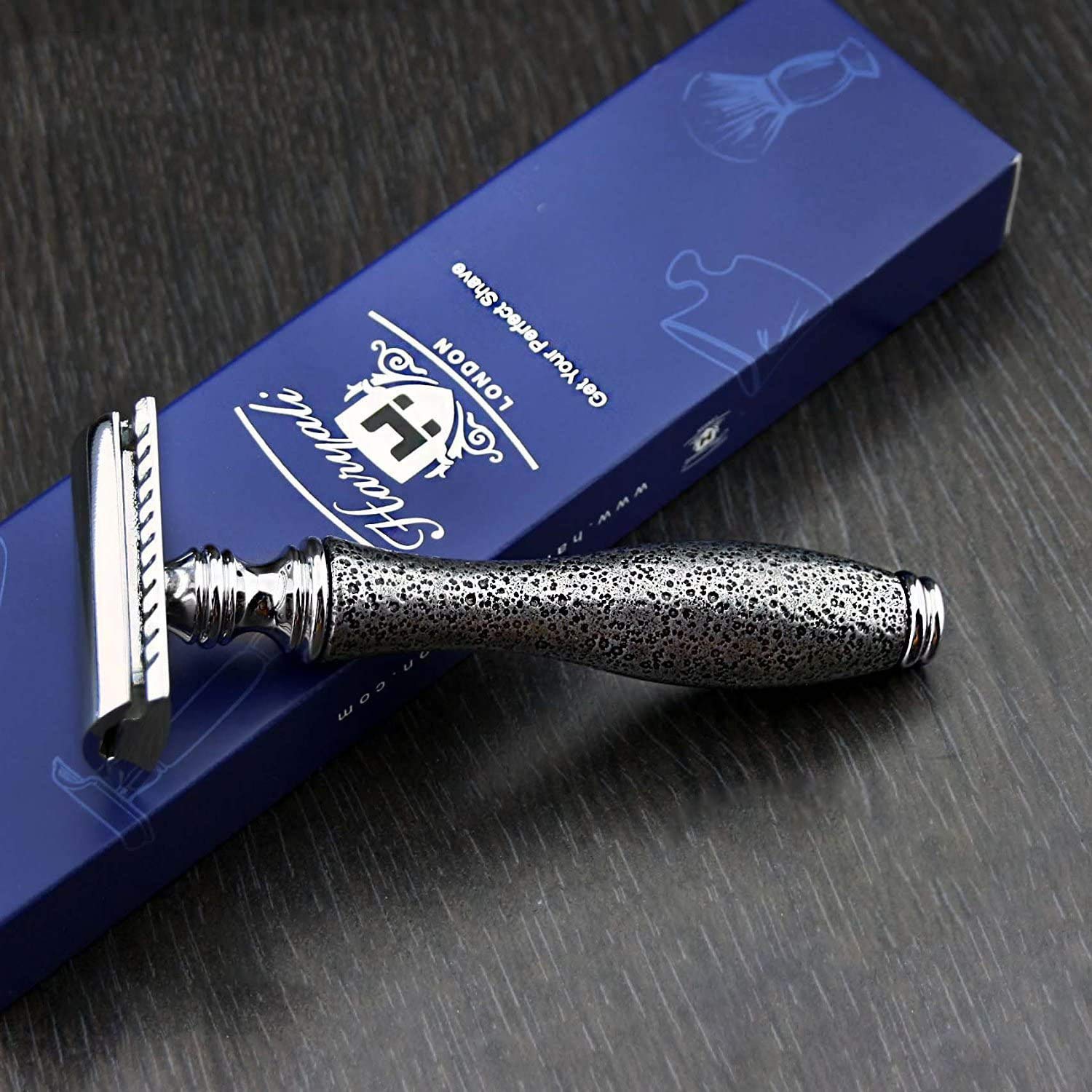 Srebrna maszynka do golenia i skórzane etui > Retro Wet golarka dla mężczyzn | prezent Gent Grooming