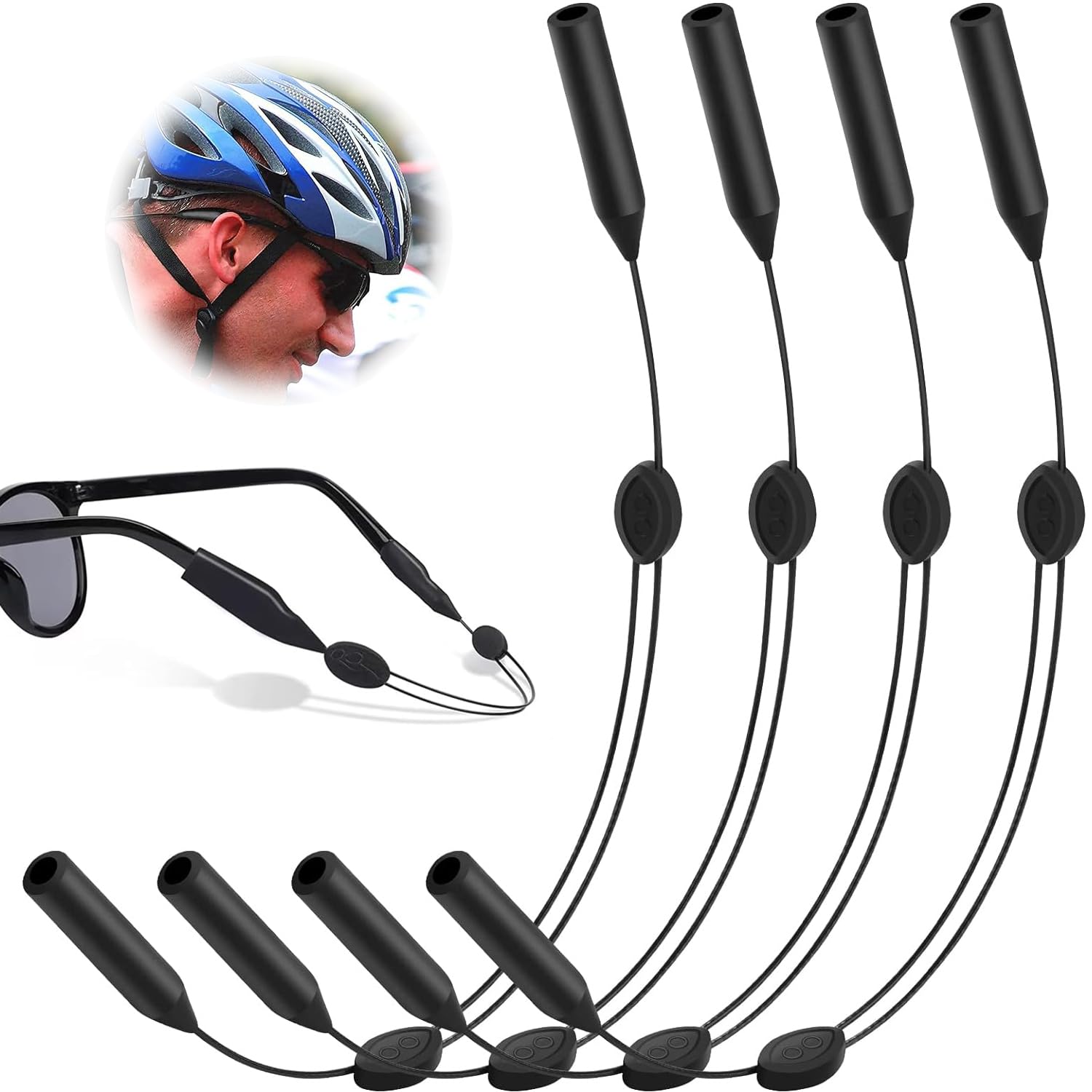 BUKYCAT4 Piezas Ajustable Antideslizante Retenedor de Gafas, Correas Ajustables para Anteojos Sol, Correas de Gafas Deportivas para Hombre Mujer Niño, Unisexo, Se Adapta a Todas Las Monturas