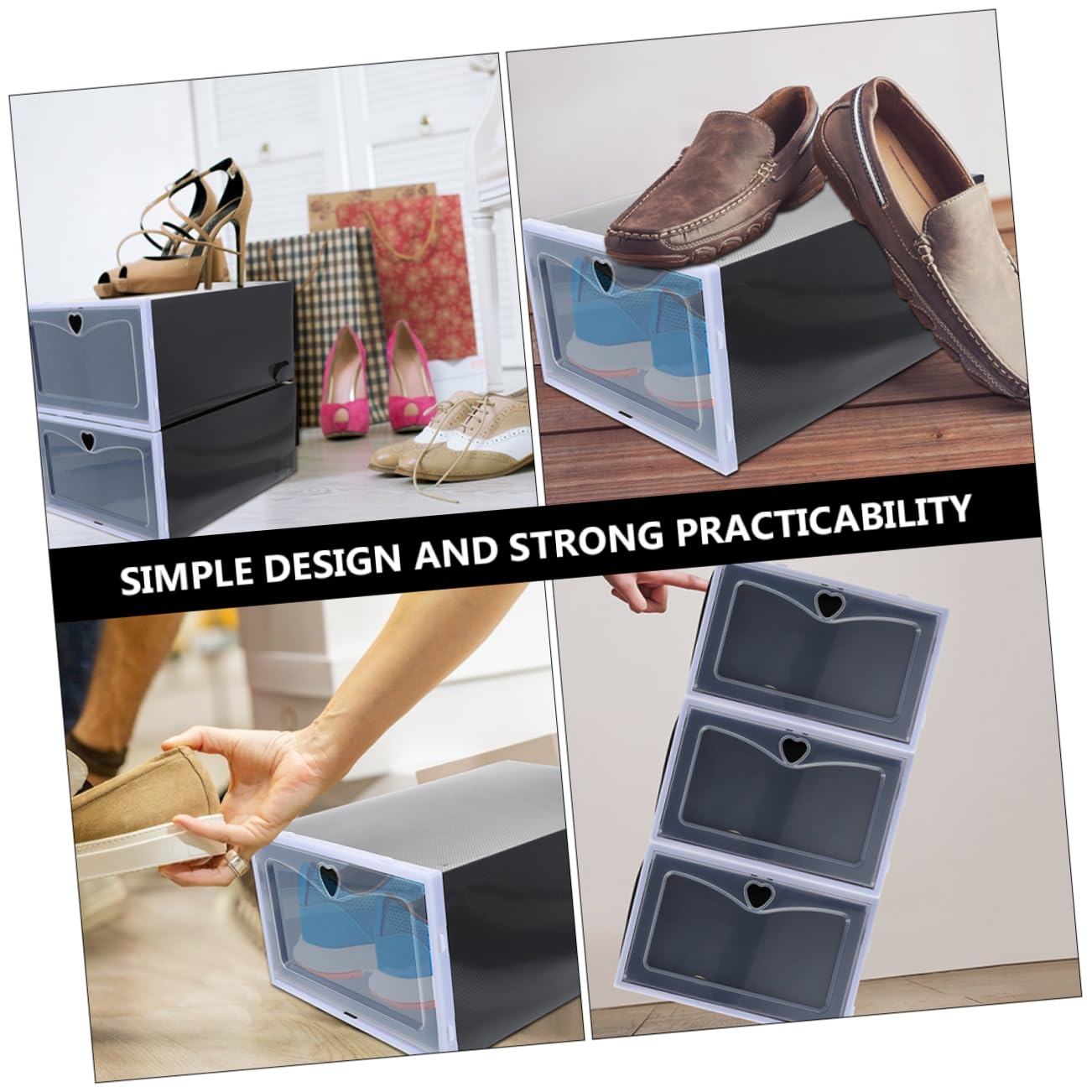 Scatola Organizer per Scarpe 6 Pezzi Pp Nera Struttura Cassetto | Design Forato Traspirante, Accesso Comodo, Robusta e Resistente, per Ordine Nell'armadio e Nelle Stanze