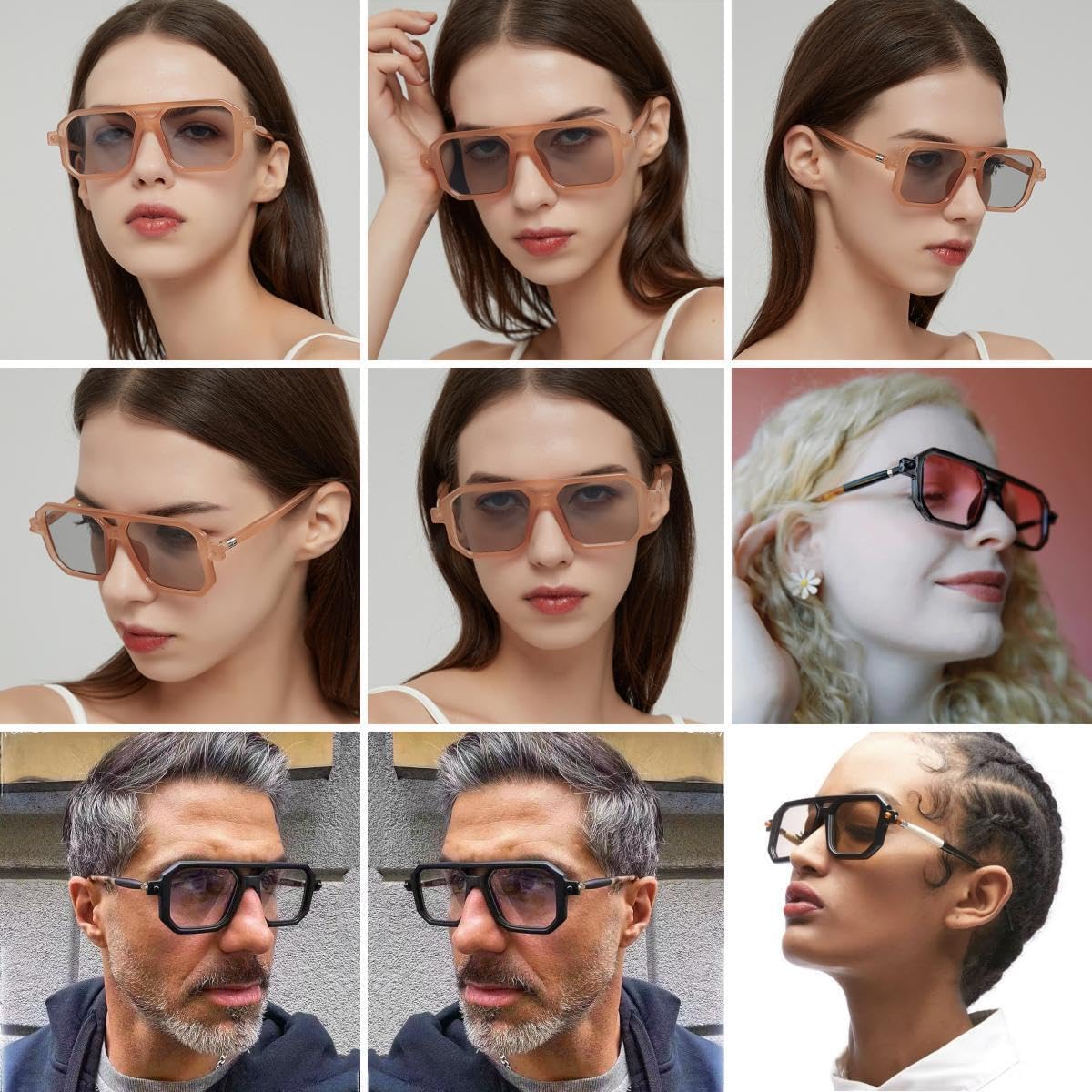 Vintage Square 70s Aviator Sunglasses for Women Men Retro Classic Flat Aviator Frame Sun Glasses UV Protection