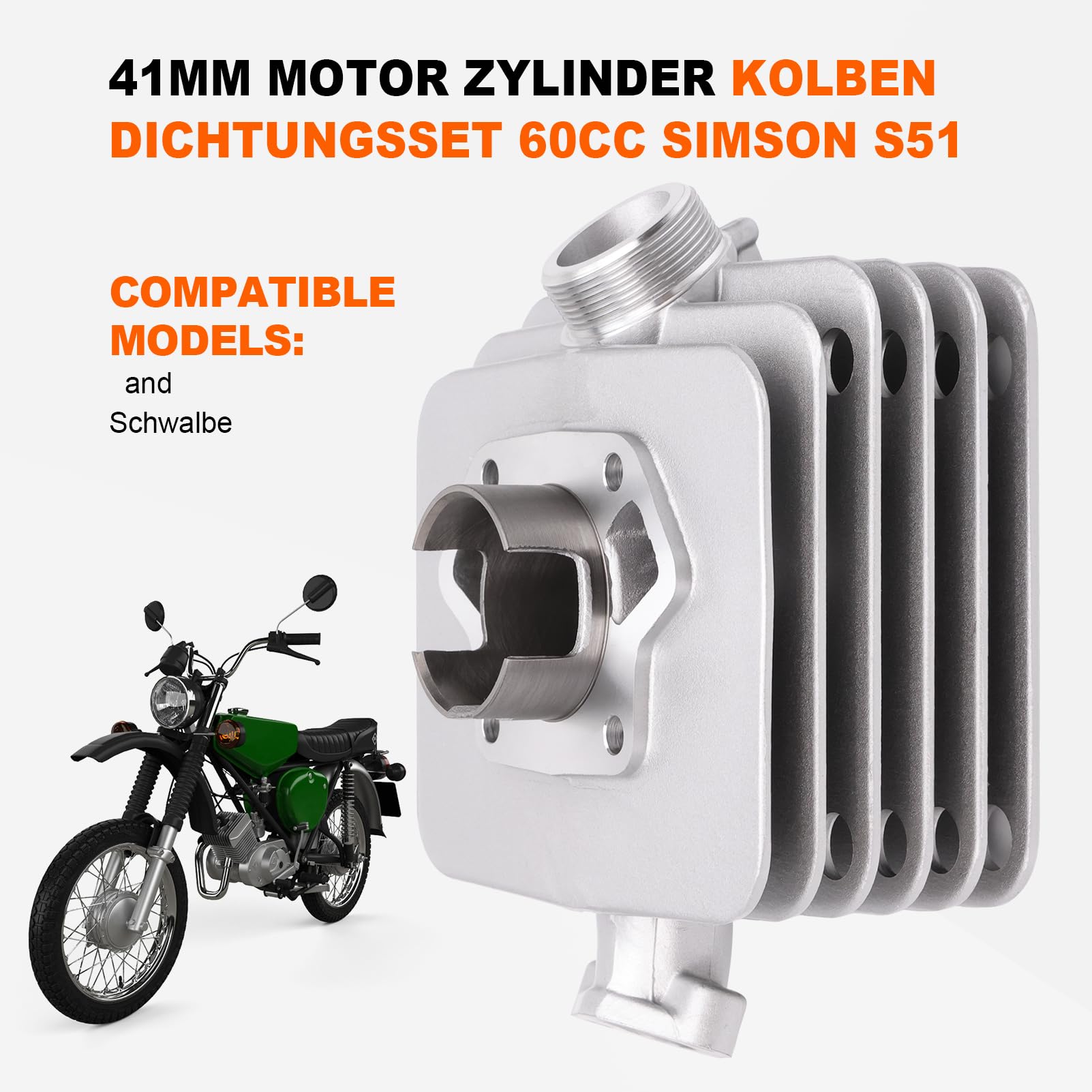 Motorzylinder-Reparatursatz, 60cc/41mm Zylinderkolbendichtungen, kompatibel mit Simson S51, SR50, KR51 und Schwalbe Zweitaktmotoren.