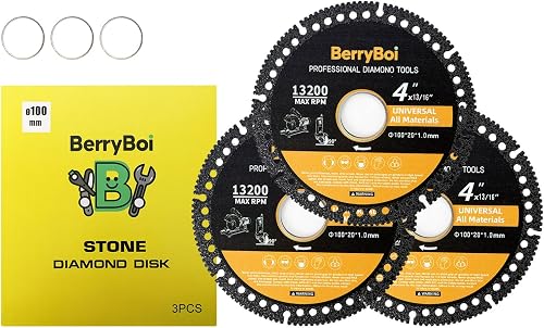 4 Inch Multi Purpose Diamond Cutting Disc for Angle Grinder, 100mm, 3 Pack | 13200 RPM diamond blade cuts tile, wood, PVC pipe and thin stainless steel. Fits 4 inch grinders for repair work