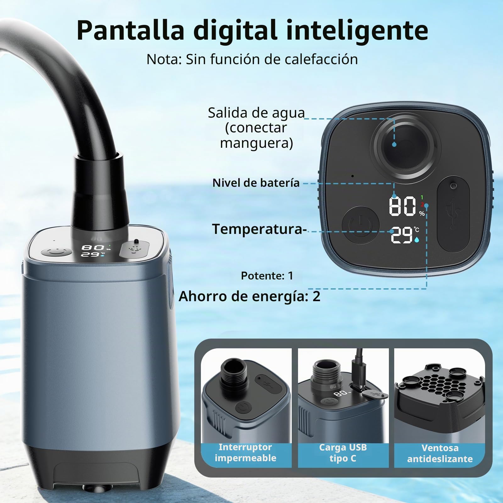 Ducha Portatil Camping,Pantalla Digital & 6000mAh Recargable Ducha Camper,IPX7,4 Modos de Ducha,Manguera de 2M para Acampar, Hacer Caminatas,Duchas al Aire Libre, Lavaderos de Coches