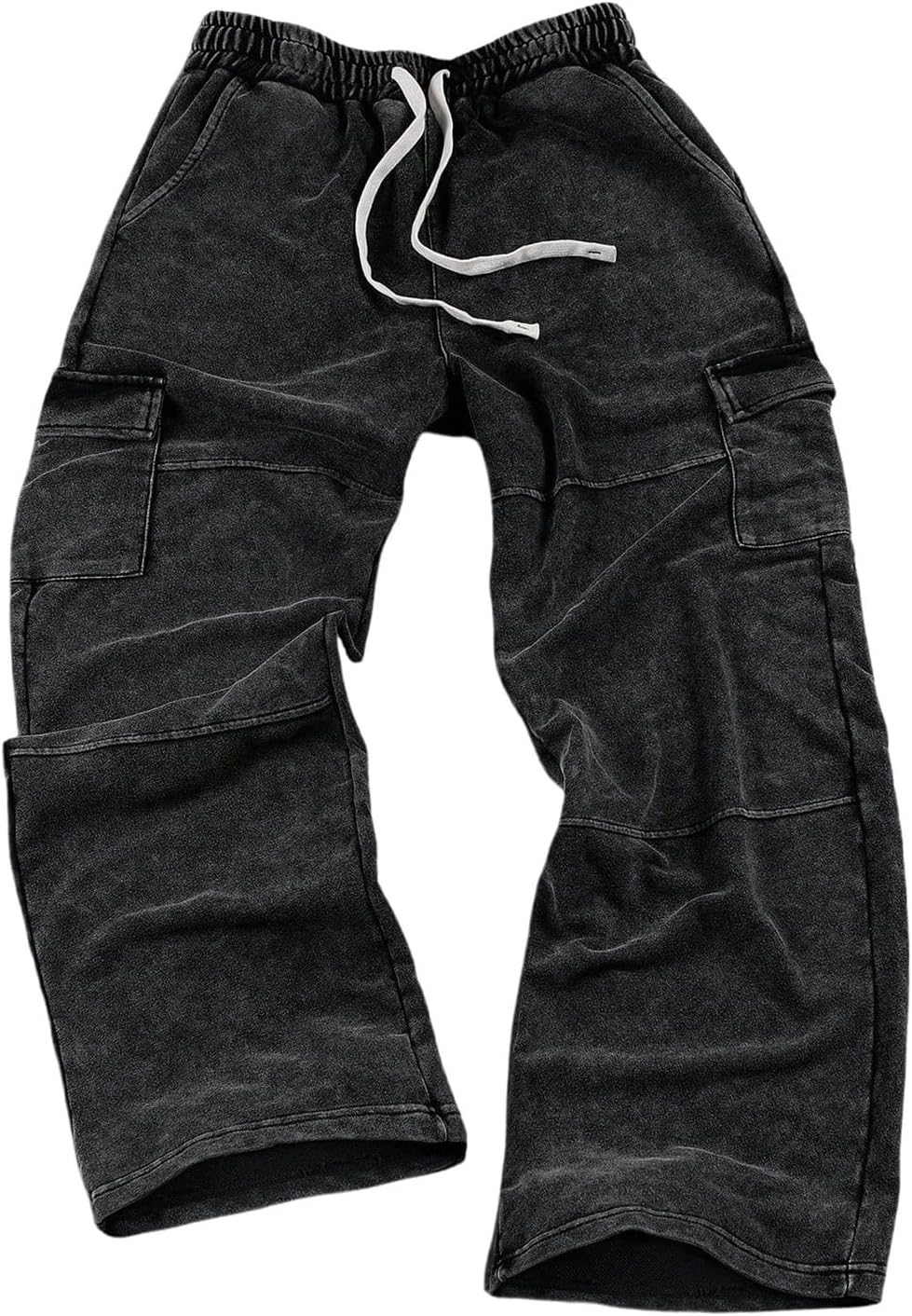 Men's Washed Wide Leg Sweatpants Drawstring Waist Baggy Drippy Pants Trousers with Pockets