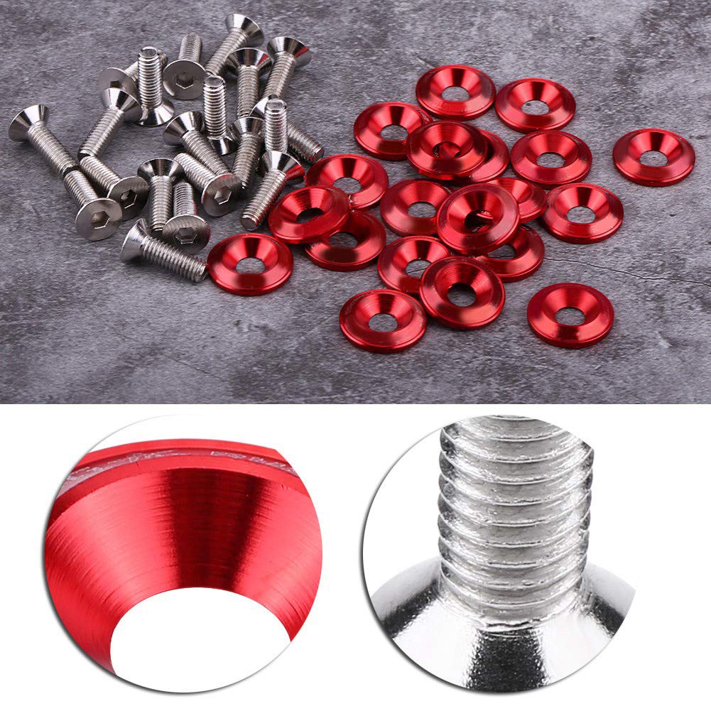 20 arandelas + 20 pernos, parachoques de aluminio universal/perno de arandela de guardabarros Kit de vestimenta de bahía de motor(rojo)