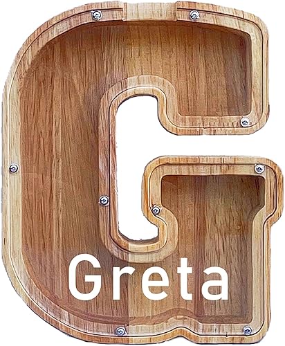 Miniatura 45 de Alcancía grande para niños y niñas, alcancía de madera personalizada con diseño recortado, bancos de monedas de letras del alfabeto, caja de ahorro