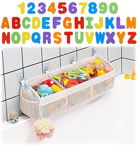 Austion Almacenamiento de juguetes de baño de malla para bañera, organizador de juguetes de baño de gran capacidad con grandes aberturas, soporte
