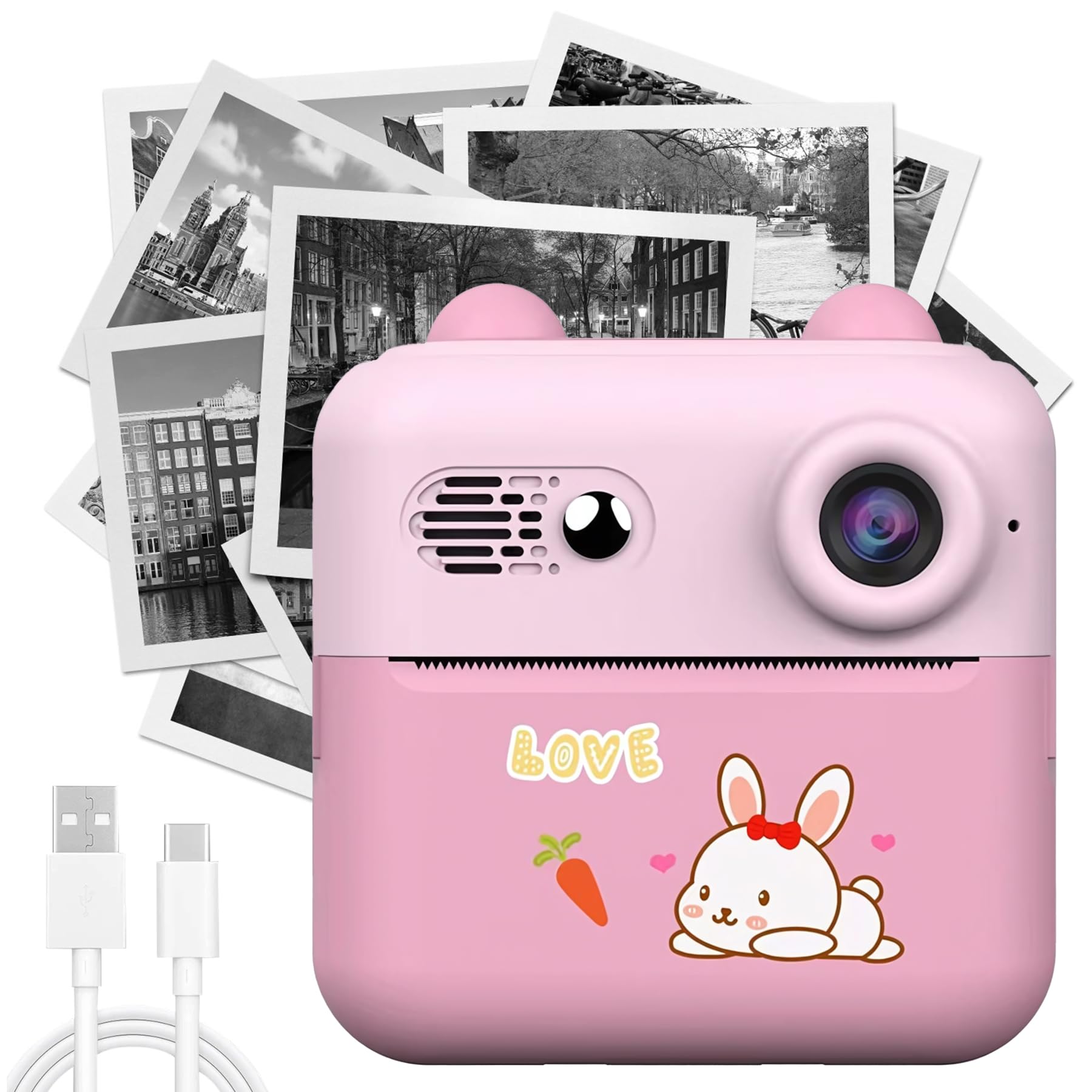 Bewinner Instant Print Camera for Kids, 50MP 1080P HD Digital Video Camera, 16x Digital Zoom Digital Camera with 2.4 Inch HD Screen, Compact Instant Camera for Travel (Pinkish)