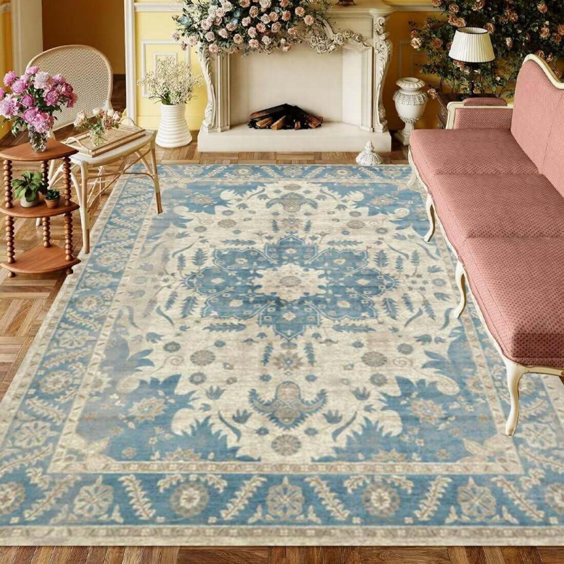 Tapis de couloir bleu 200x300 cm moderne imprimé pour salon