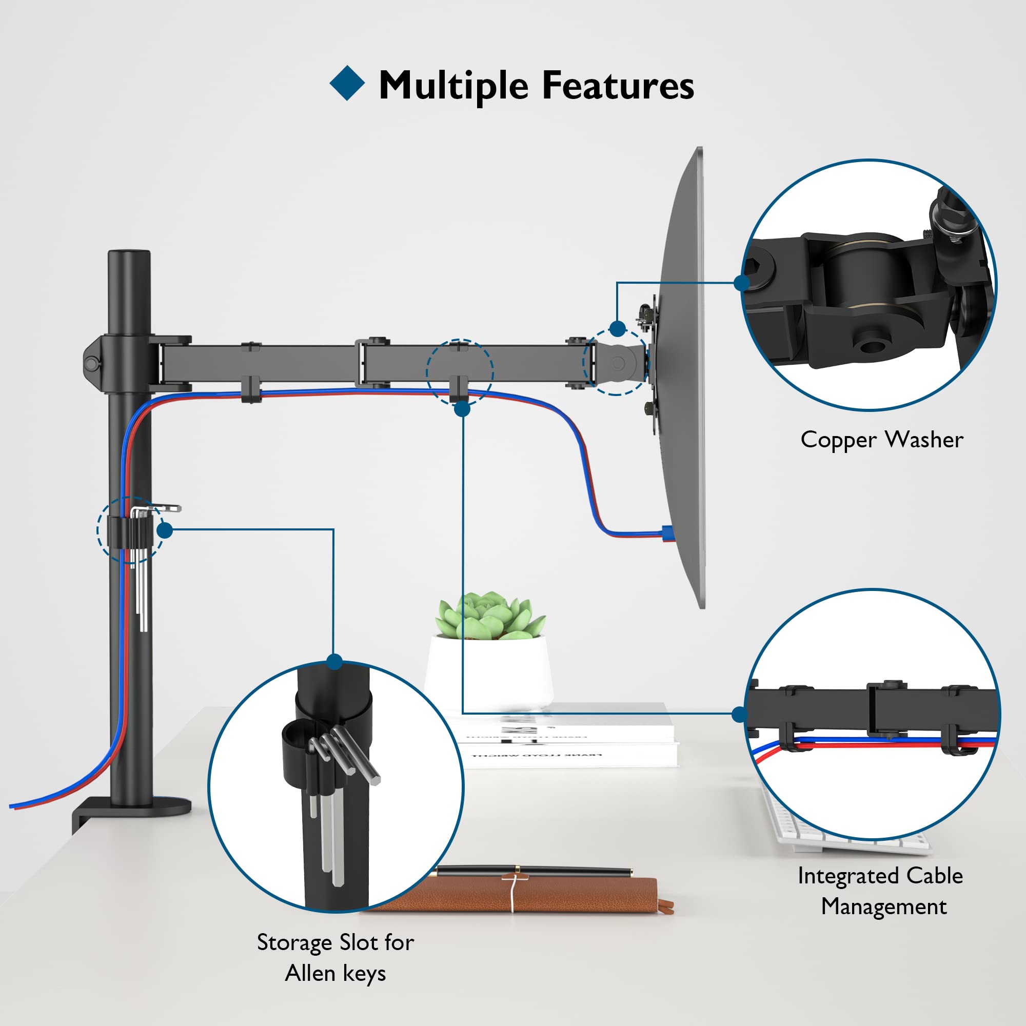 BONTEC Single Monitor Arm Desk Mount for 1332 inch LCD LED PC Computer Screens TV, Ergonomic
