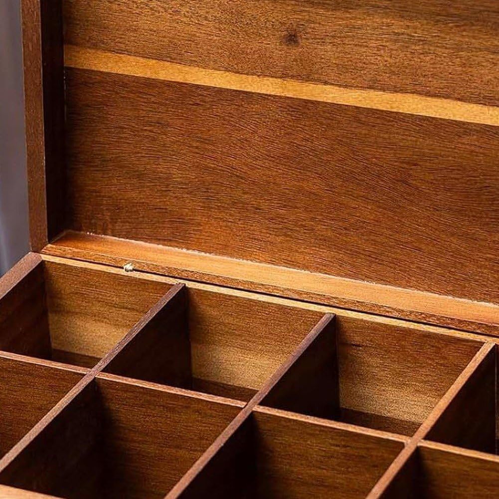 Caja De Madera para Té, 8 Rejillas, Multifuncional, con Tapa, para Guardar Bolsitas De Té, Organizador para Hogar, Armario, Cocina, Decoración