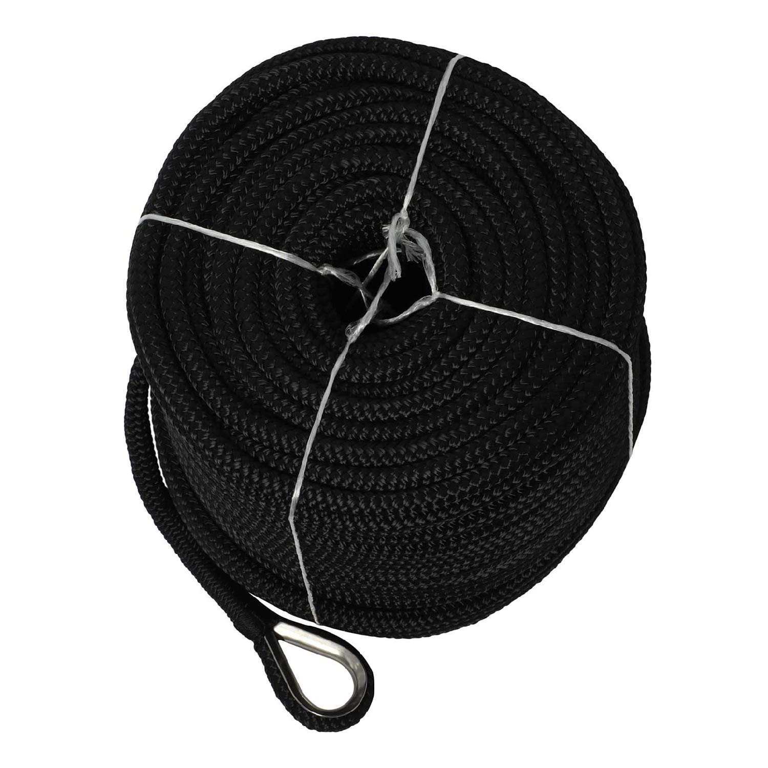 NovelBee 3/8" x 300' Doppia treccia Nylon Anchor Line con ditale (nero)