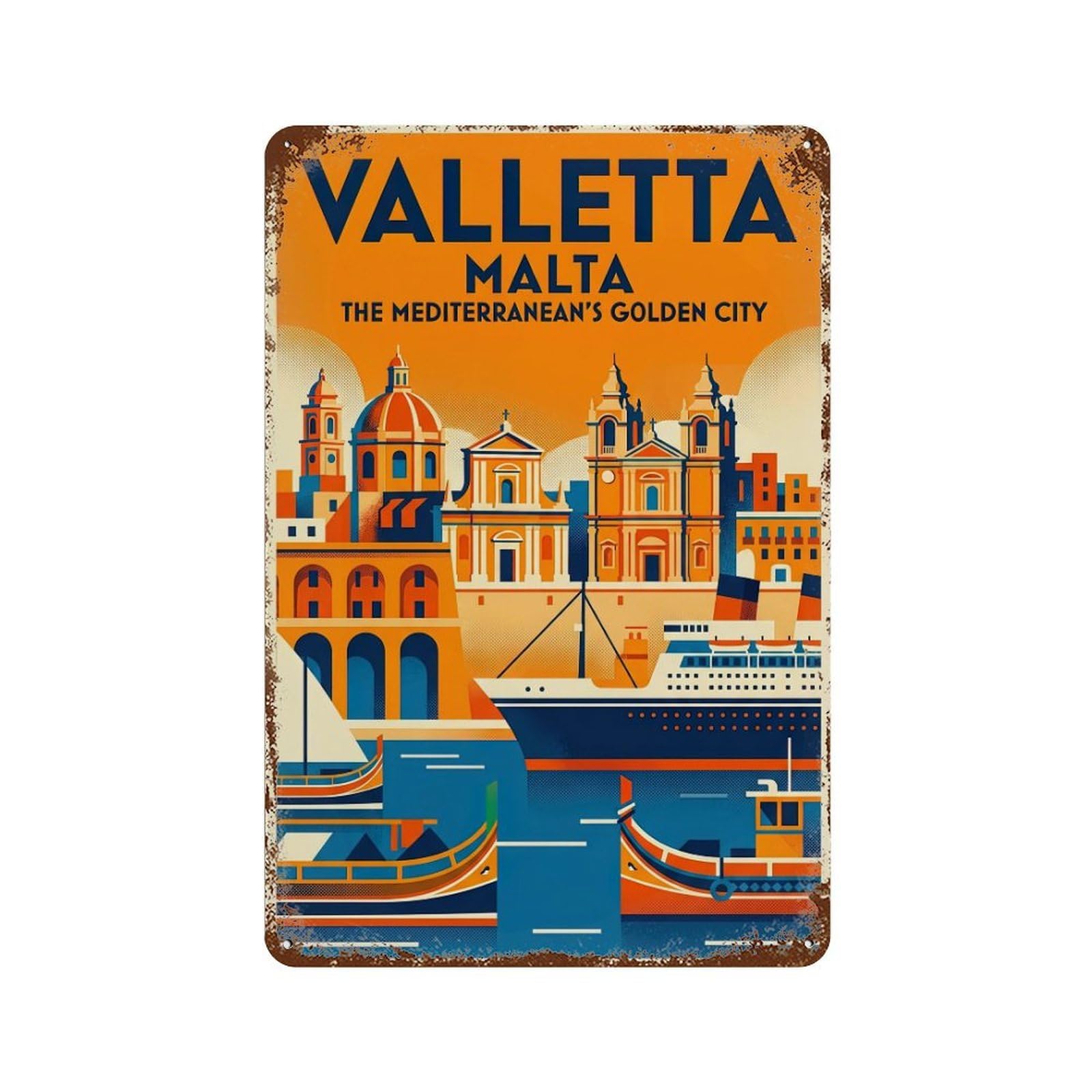Galvaxio Style Retro Travel Malta Valletta Metal Tin Sign