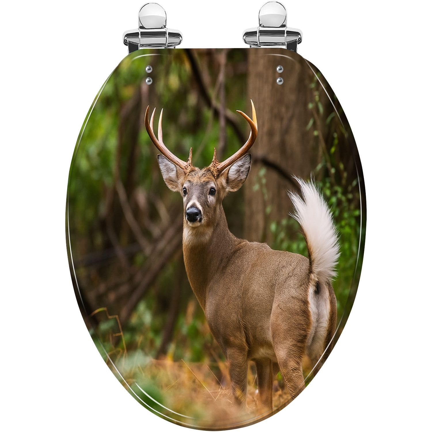 Asiento de inodoro alargado con diseño de ciervo para baño.