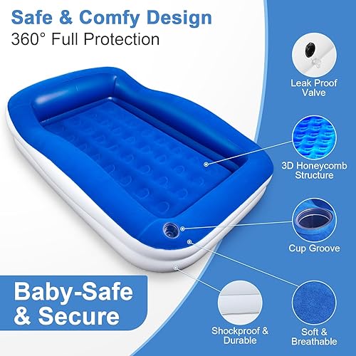 Miniatura 3 de Cama inflable de viaje para niños pequeños Cama portátil para niños pequeños con parachoques de seguridad, cama de piso para niños pequeños para