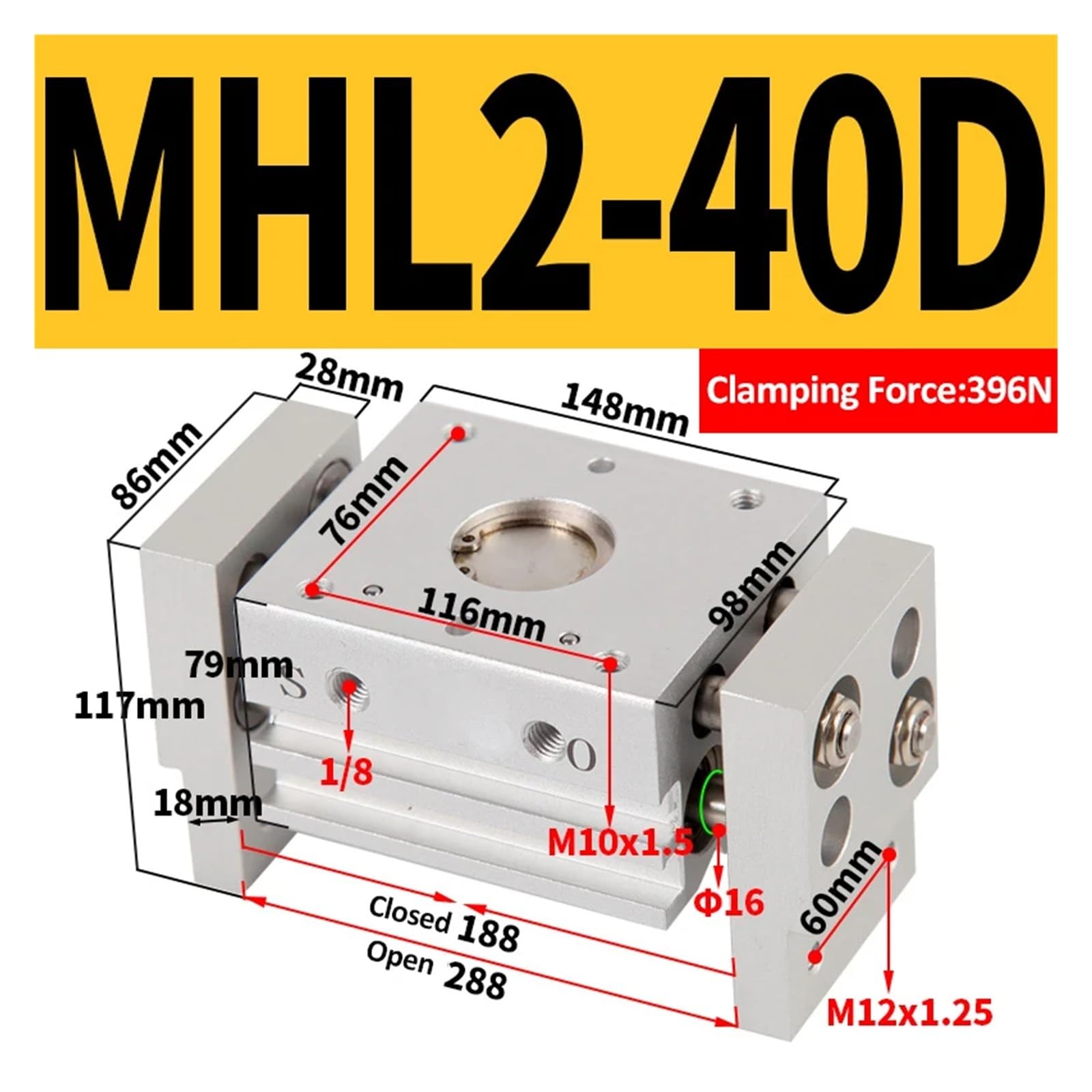 Pinza pneumatica a doppio effetto con cilindro pneumatico L2 10D/16D/20D/25D/10D1/16D1/20D1/25D1 Pinza pneumatica Risposta rapida, per la produzione(MHL2-40D)