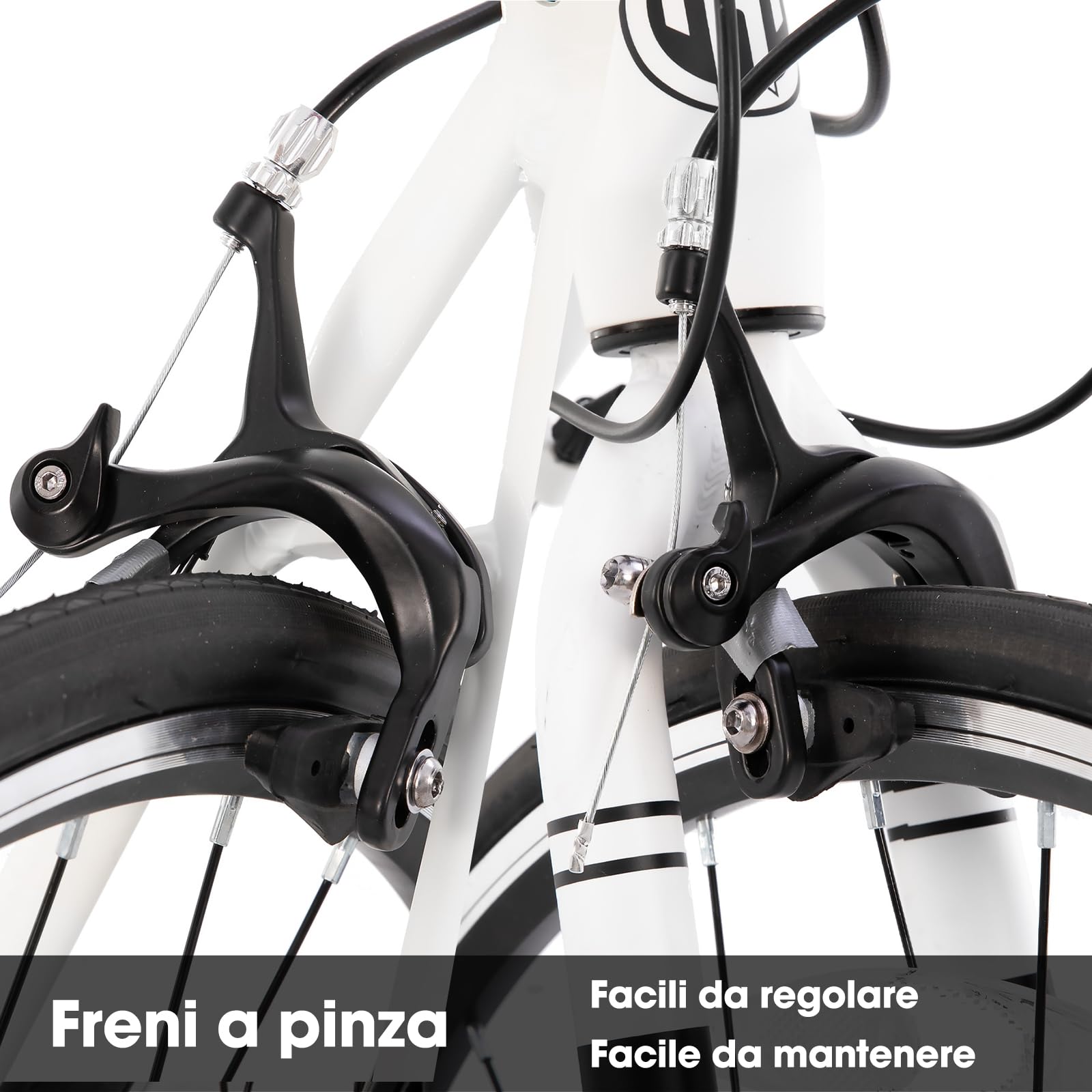 Hiland Bici da Strada 28 Pollici, Telaio in Alluminio 700C Unisex, Freni a Bacchetta Anteriore e Posteriore, 14 Velocità, Telaio 490/530/570mm, Nero/Bianco