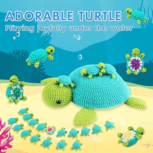 Miniatura 5 de StryWiin Kit de ganchillo para principiantes, kit de 21 piezas de animales de ganchillo de la familia de tortugas con tutoriales en video paso a