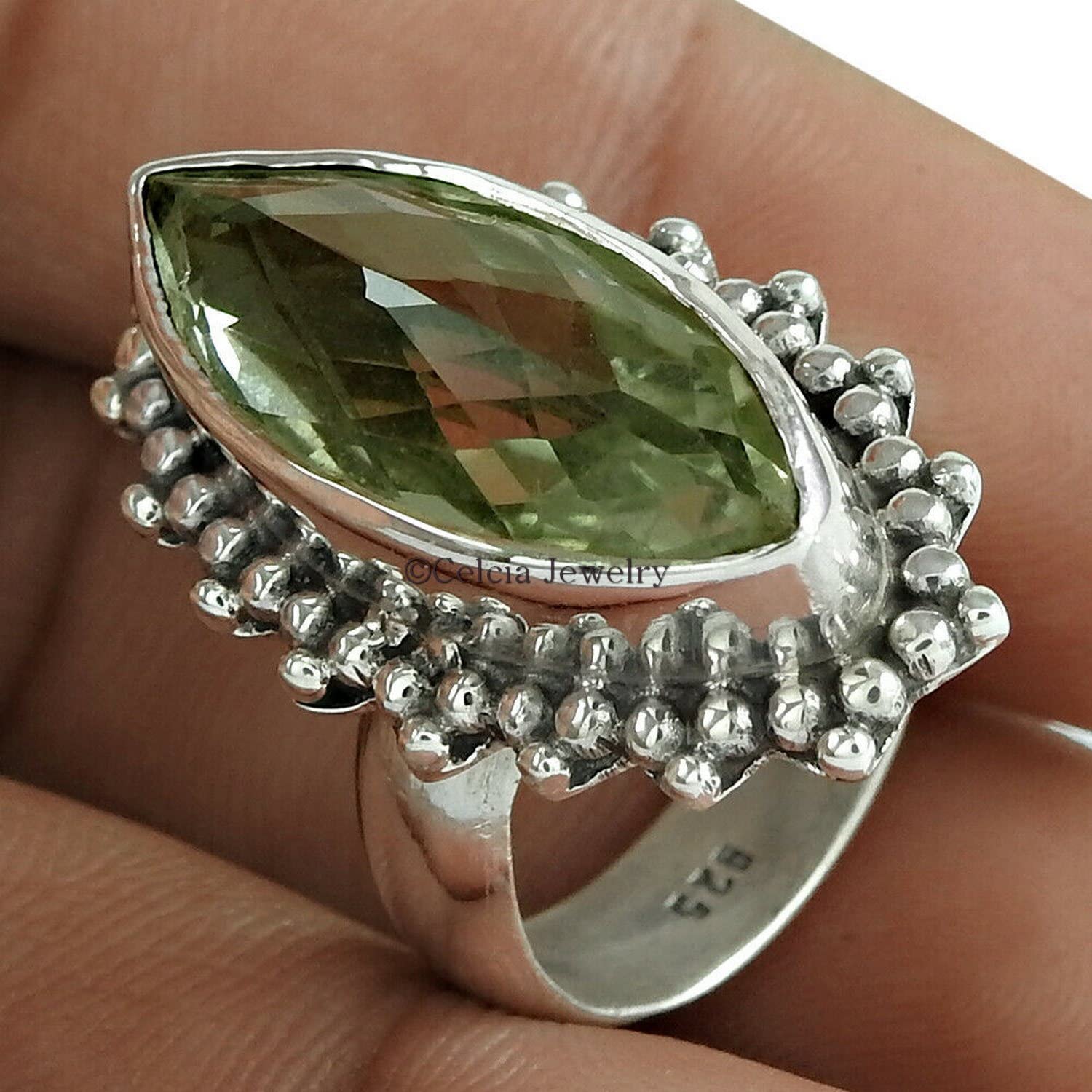 anillo boda con piedras preciosas genuinas de amatista verde, plata de ley 925 pura, anillo ansiedad, anillo declaración, anillo banda para mujer, joyería de diseñador hecha a mano para mujeres