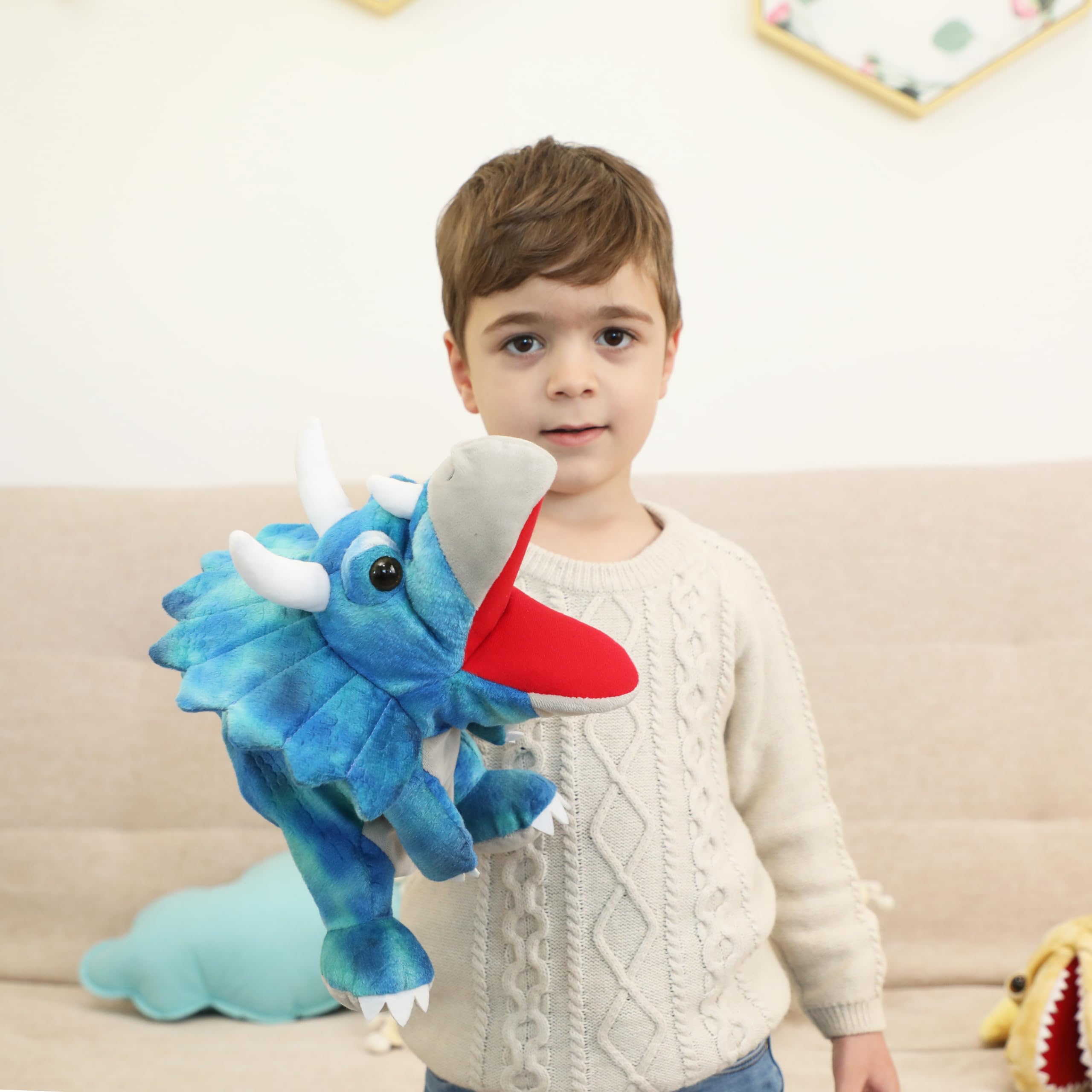 Hand Puppets Dinosaur Puppets for Kids Dinosaur Toys for Boys Girls Plush Dinosaur Stuffed Animal Story Toys Gifts for 3-6 Year Old Boy (Triceratops) - Image 2