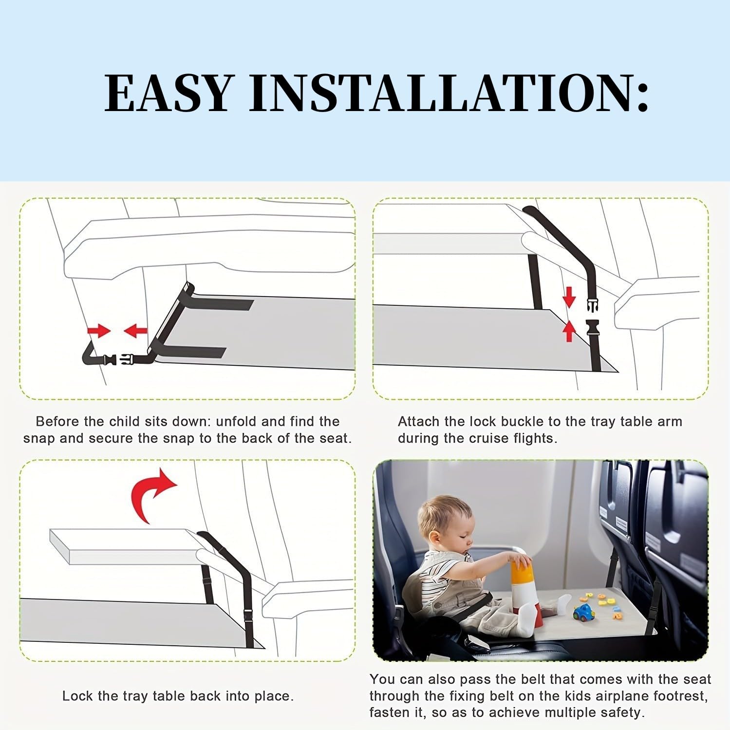 ReposapiéS de AvióN para AvióN NiñOs, Extensor de Asiento de AvióN para NiñOs, PortáTil ExtensióN de Asiento de AvióN, PortáTil Y Plegable, Apto para Viajes Cortos Y Largos, Azul 77 * 44cm