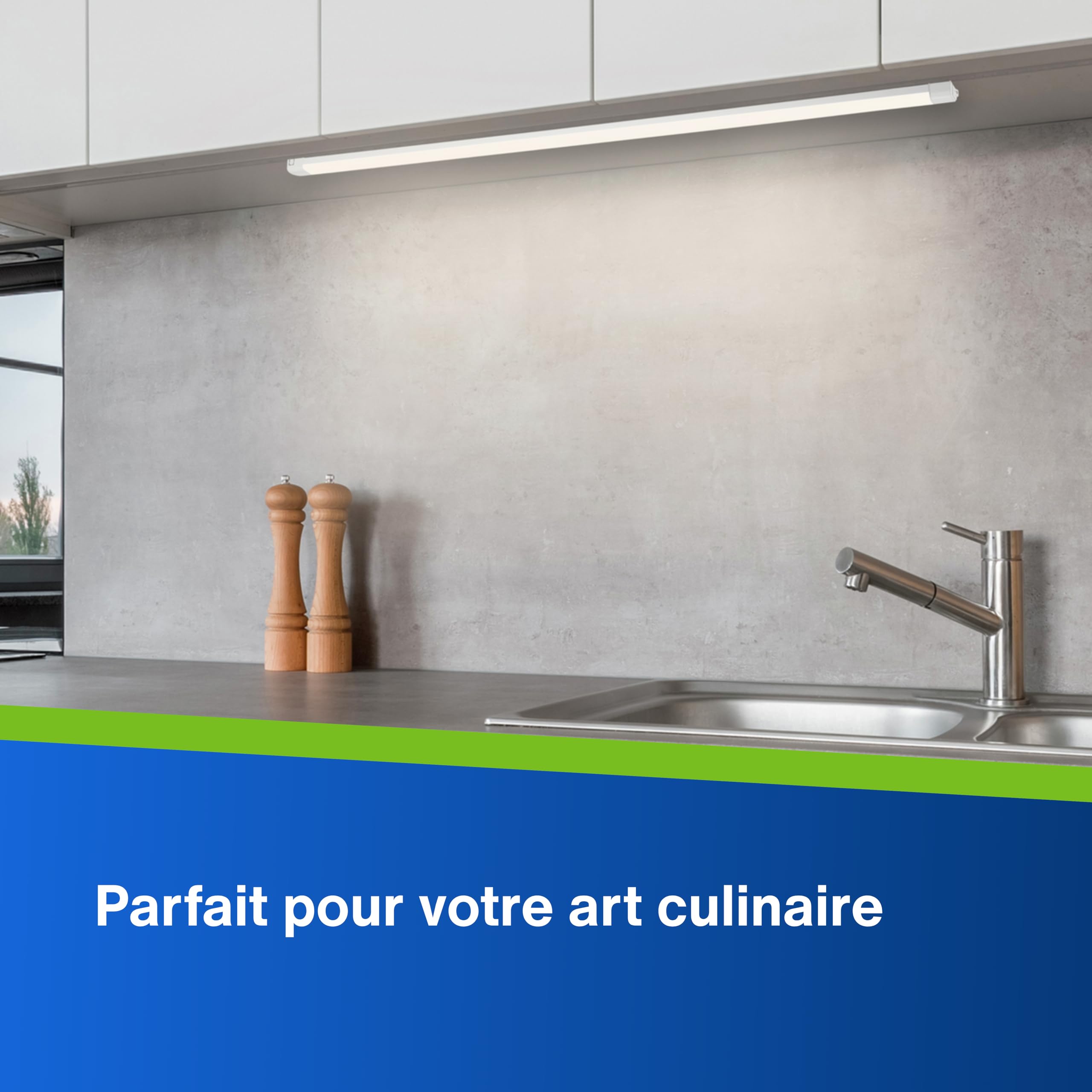 REV Réglette LED sous meuble 80 cm, 12 W, 1020 lm, blanc chaud, avec interrupteur, éclairage cuisine et placard, blanc