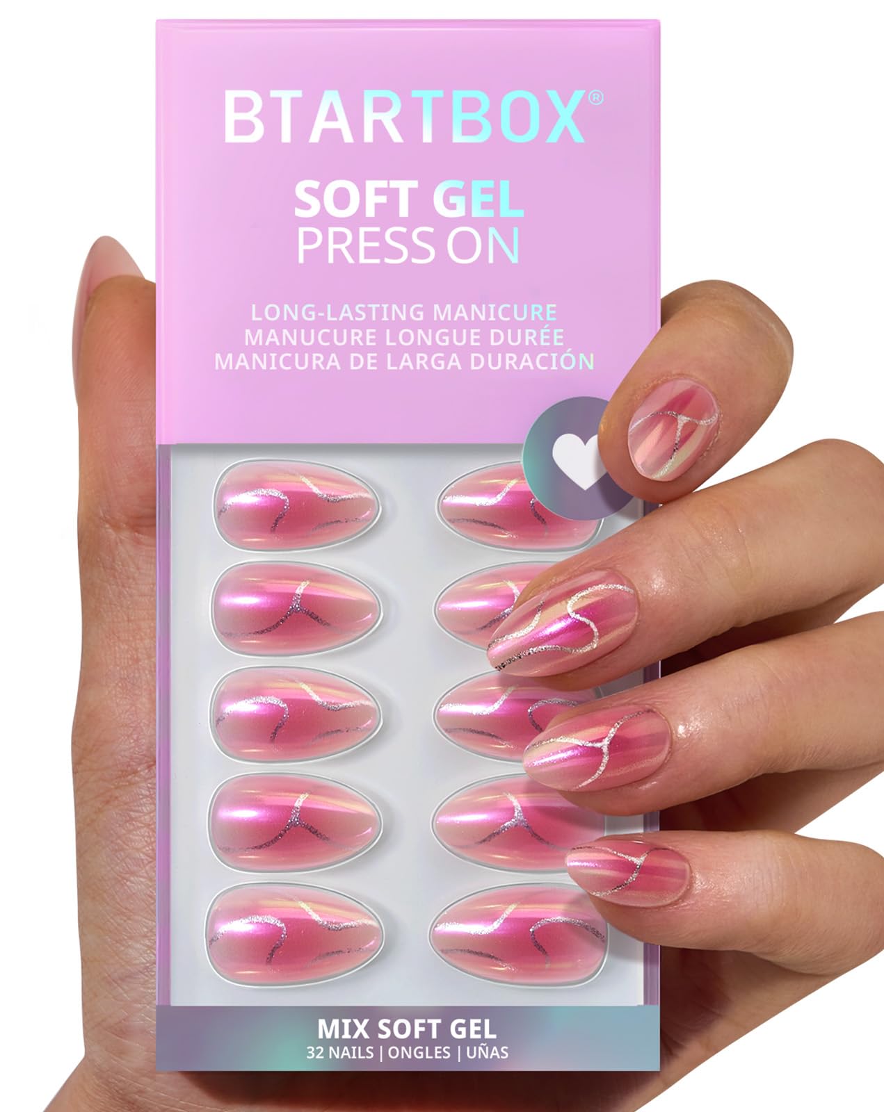 BTArtbox Press-On Nails, Lamp-Curable Soft Gel, Salon-Quality Natural Look