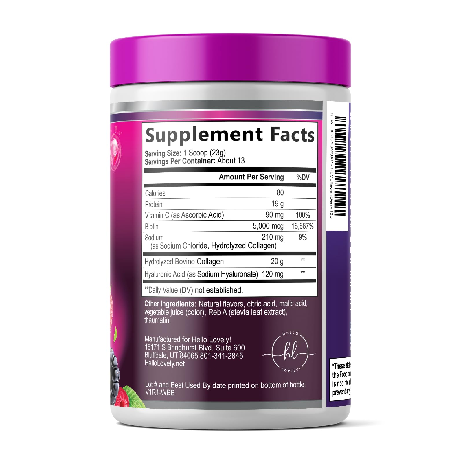 Collagen Peptides Powder 20g - Hydrolyzed Type 1 & 3 Berry Flavor Collagen Powder - Biotin, Hyaluronic Acid, Vitamin C - Hair, Skin, & Nails Support Supplement for Women & Men - Bottled in USA, 10.5oz — Amazon image 9
