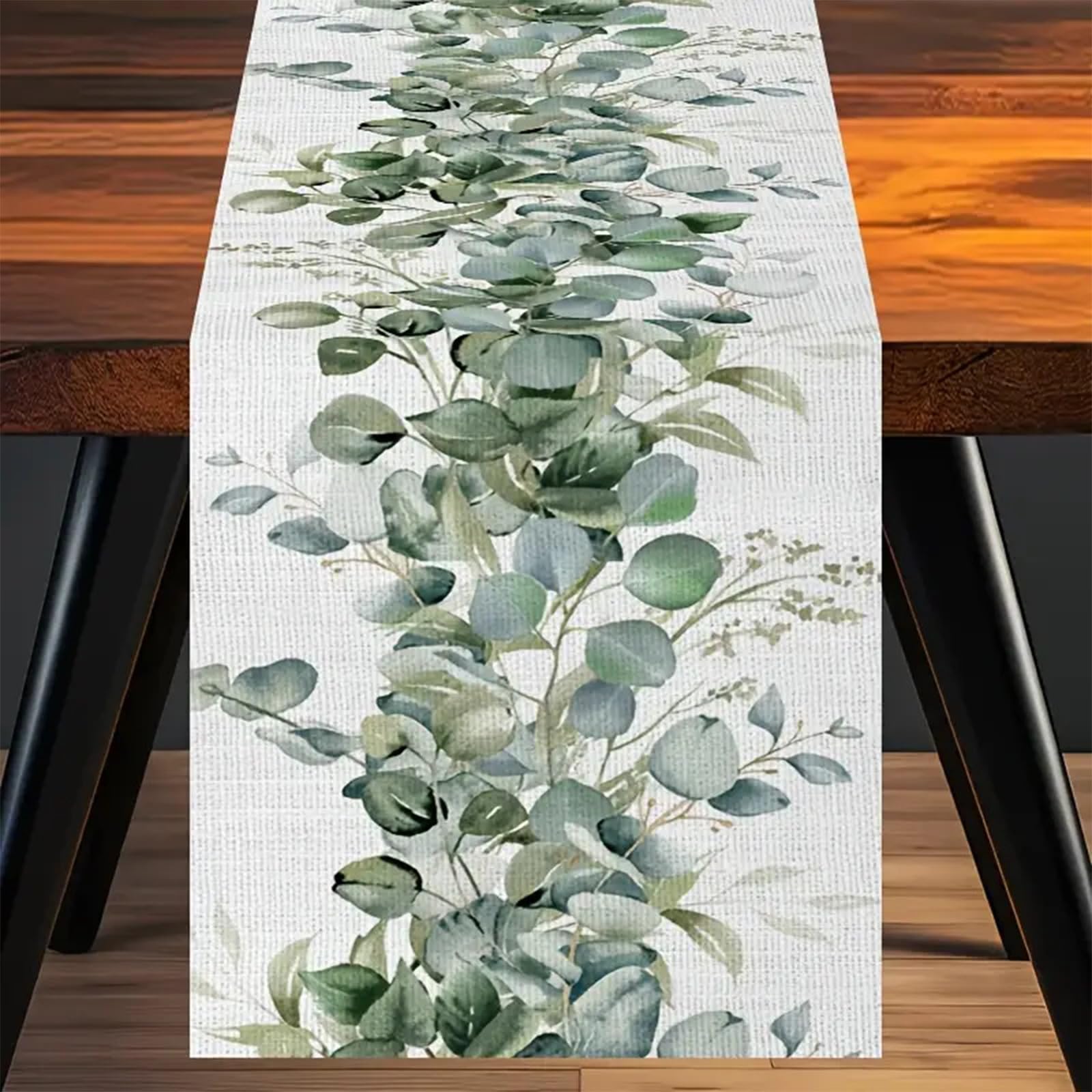 BSITSSS Leaves Summer Table Runner, Seasonal Green Linen Table Runner, 33 x 183 cm Kitchen Dining Table Decoration for Bedroom Home Event Holiday Summer Wedding Party Decor