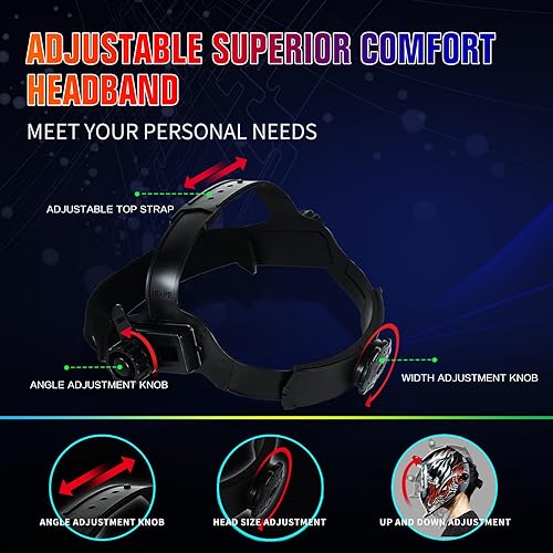 Miniatura 6 de Casco de soldadura TRQWH con luz, color verdadero, oscurecimiento automático para hombres, con energía solar, con 2 sensores de arco, sombra amplia