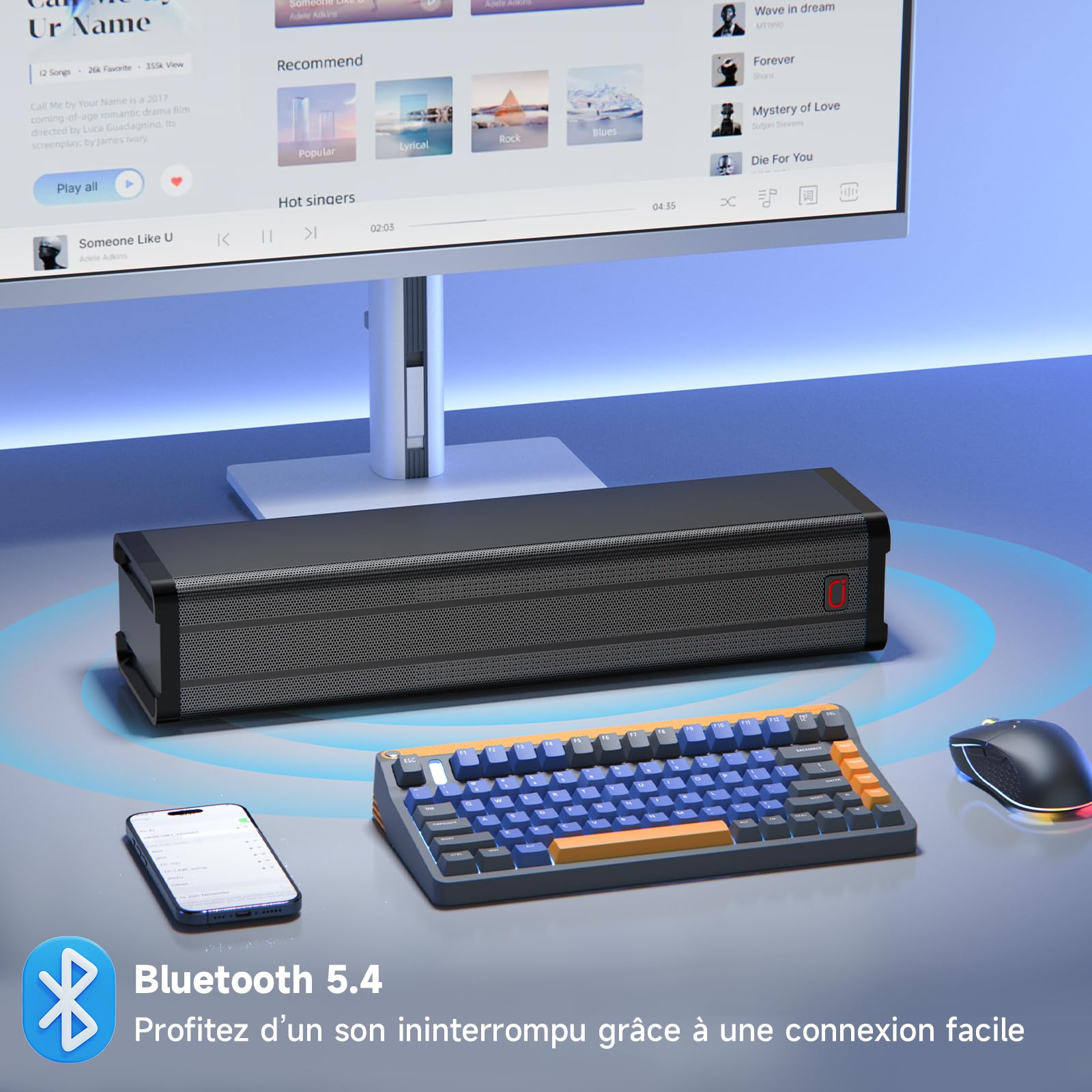 JYX Barre de Son TV 100W Bluetooth 5.4 HDMI Arc Optique AUX USB avec Tweeter Woofer 4 Pouces